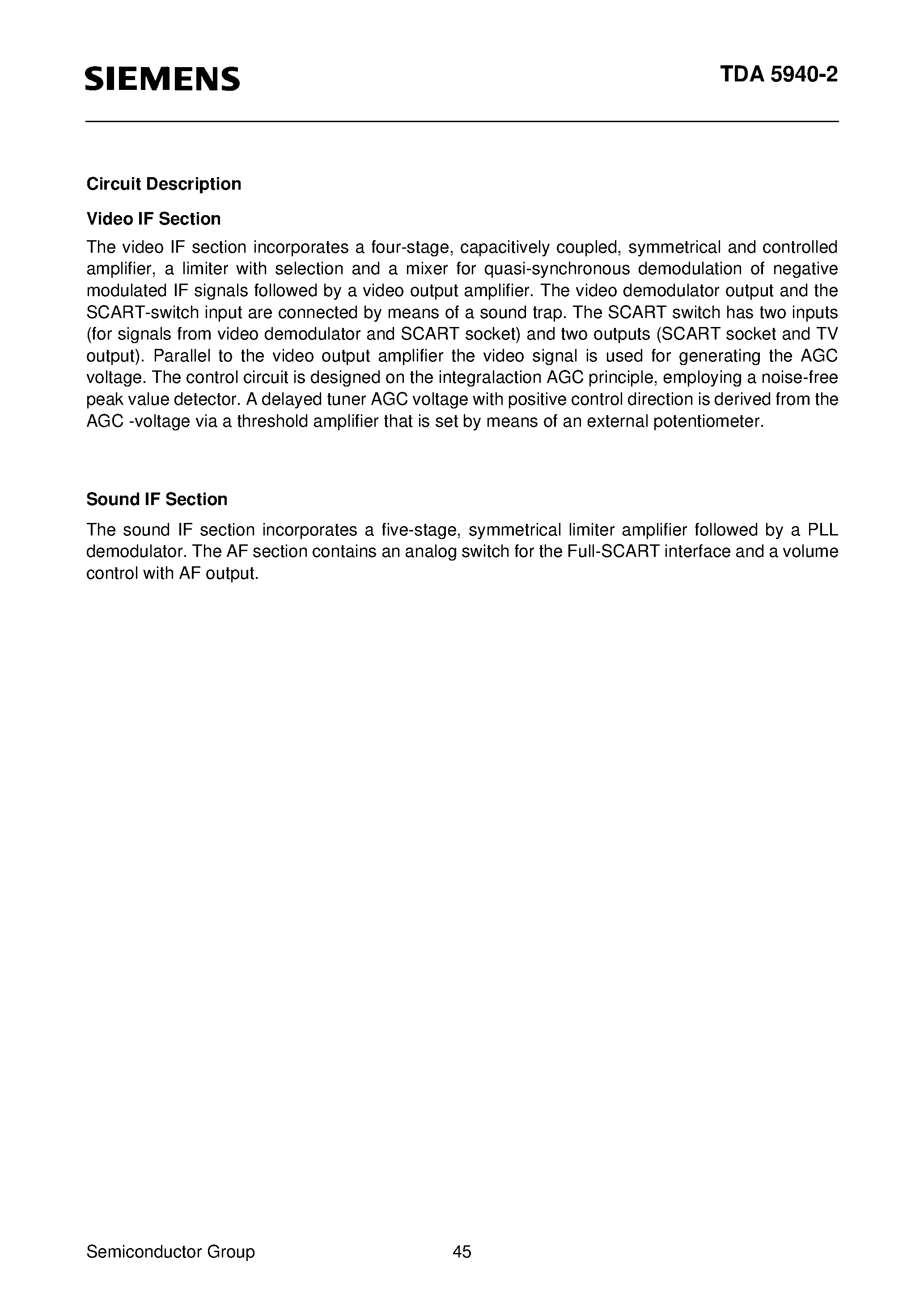 Даташит TDA5940-2 - Video and Sound IF with V & S SCART страница 2