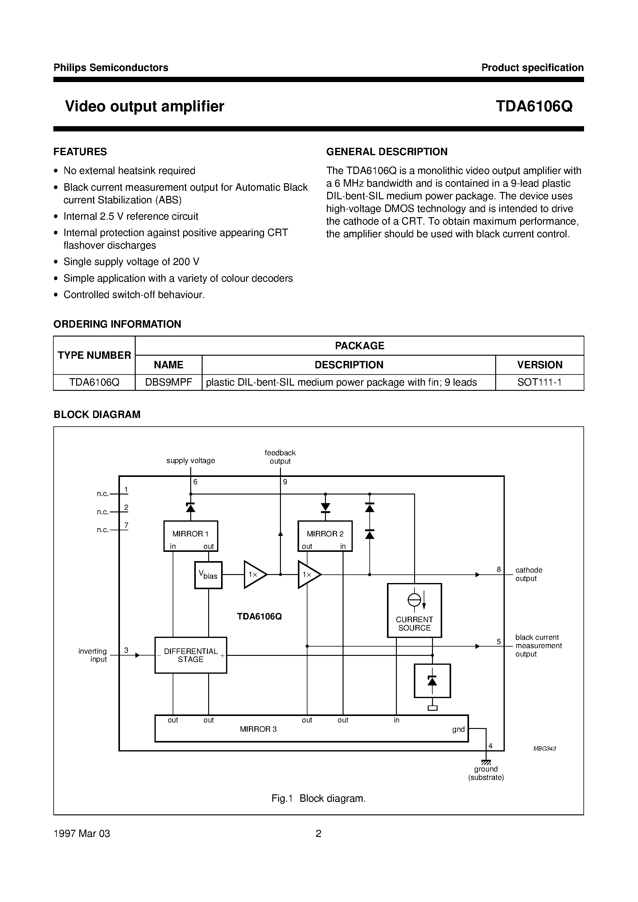 Даташит TDA6106Q - Video output amplifier страница 2