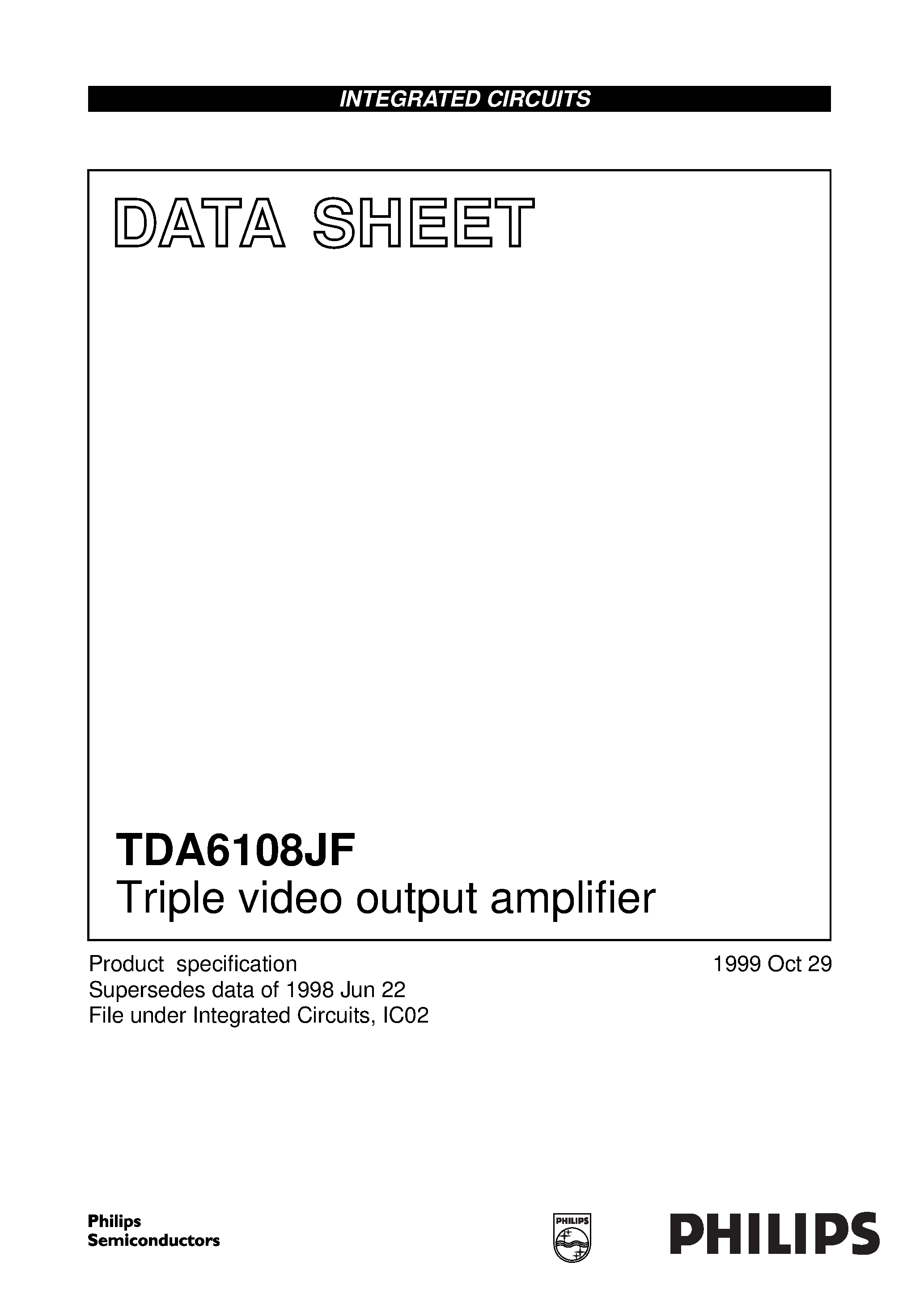 Даташит на микросхему TDA6108 страница 1 Даташит TDA6108 - Triple video output amplifier страница 1