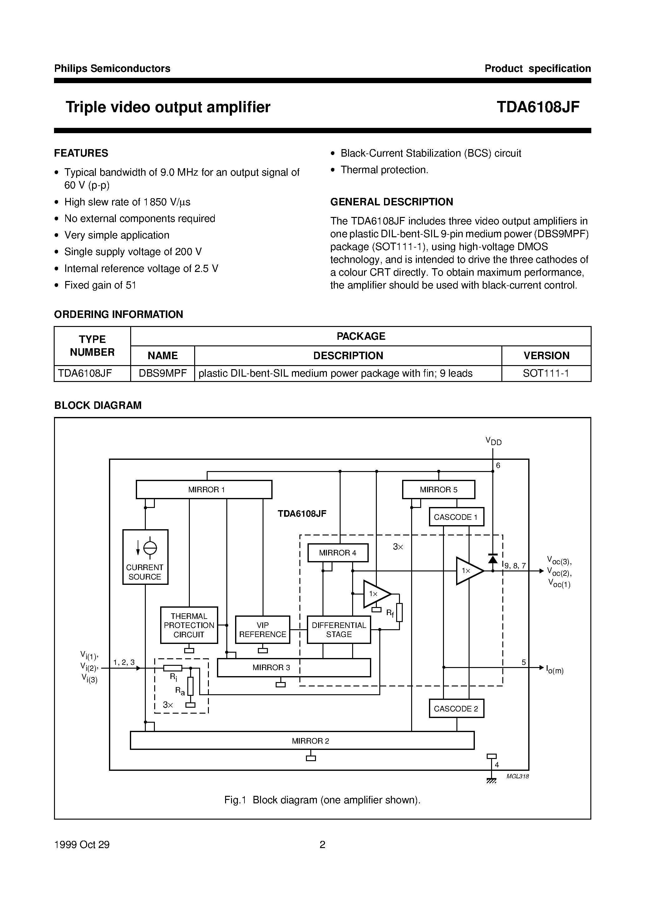 Даташит на микросхему TDA6108 страница 2 Даташит TDA6108 - Triple video output amplifier страница 2