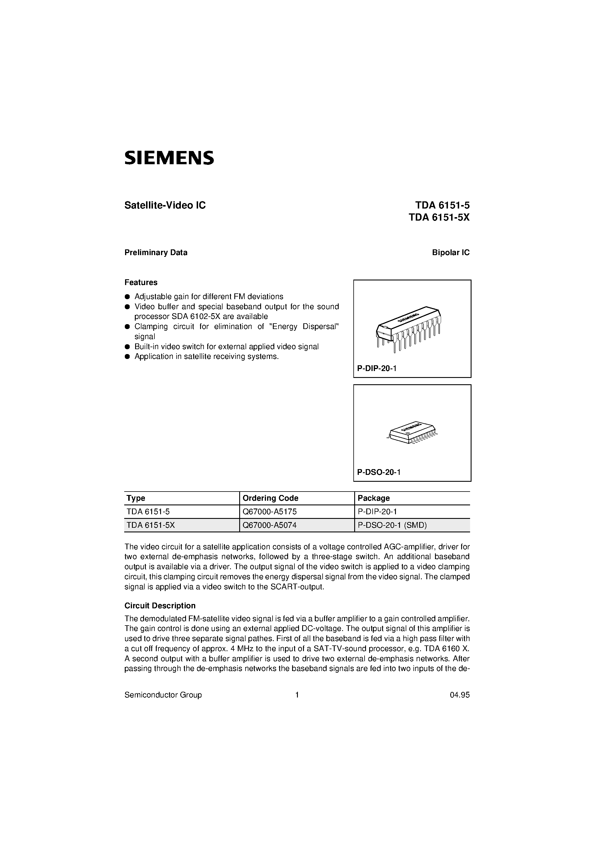 Даташит TDA6151-5X - Satellite-Video IC страница 1