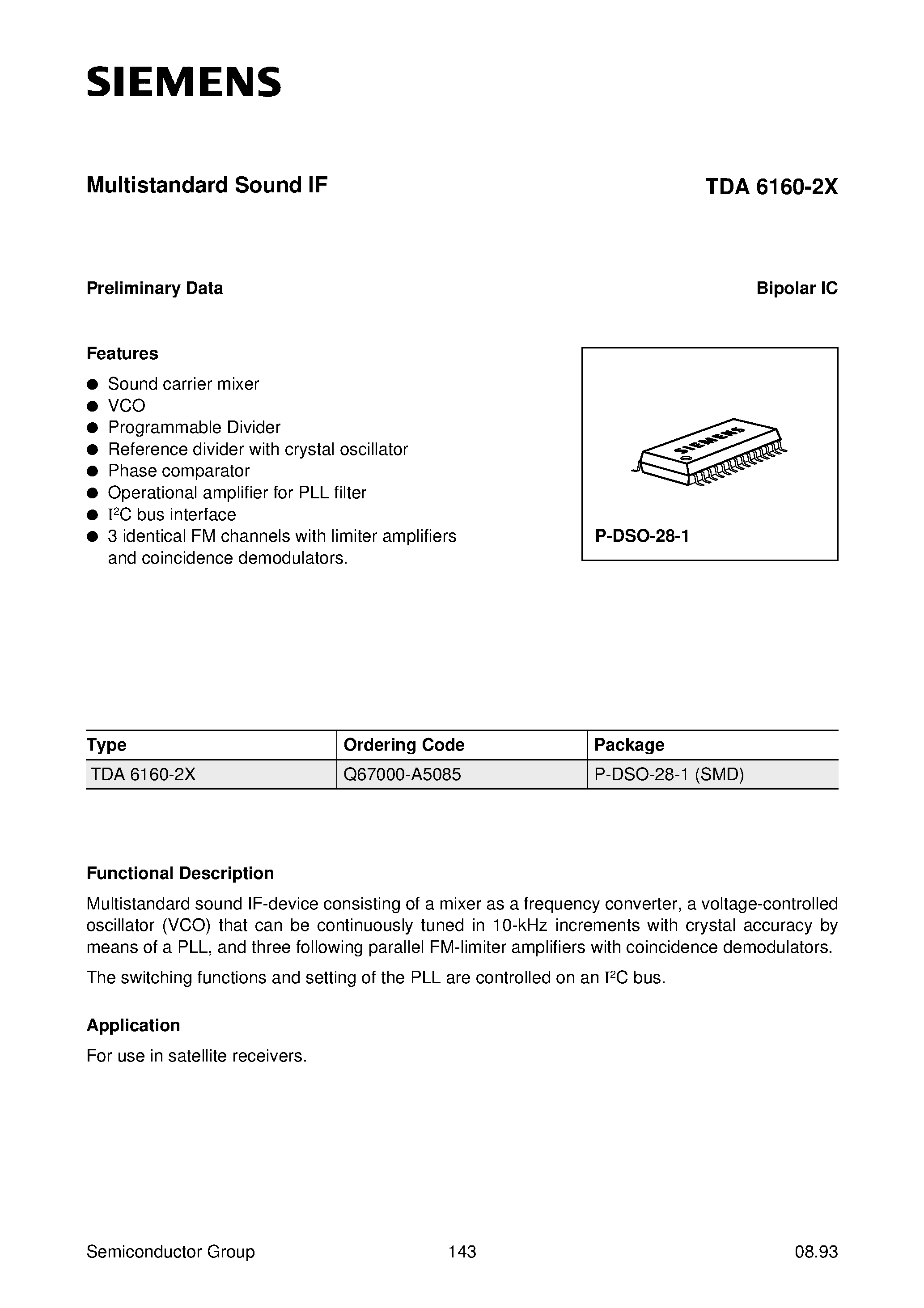 Даташит TDA6160-2X - Multistandard Sound IF страница 1