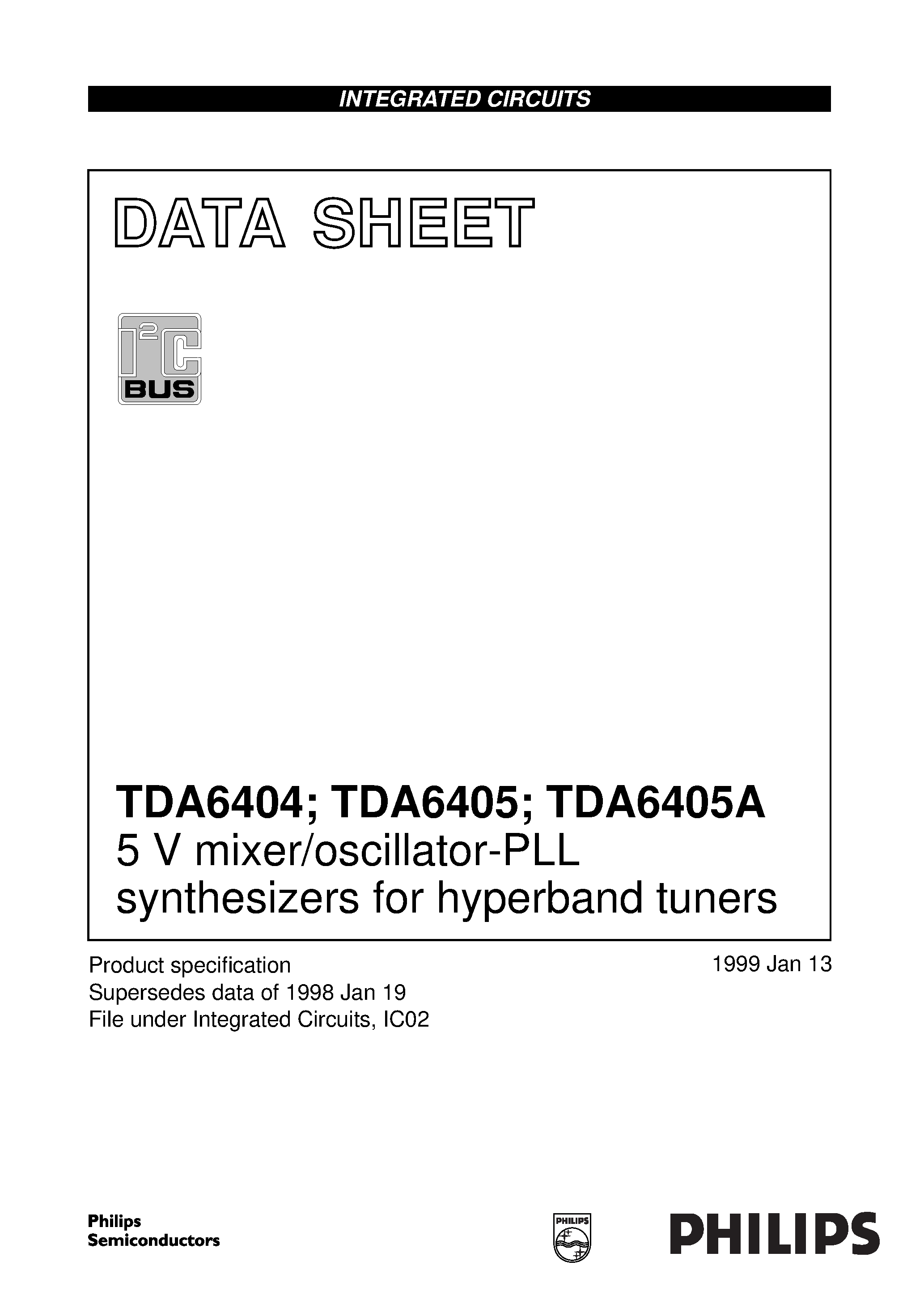 Даташит TDA6405 - 5 V mixer/oscillator-PLL synthesizers for hyperband tuners страница 1