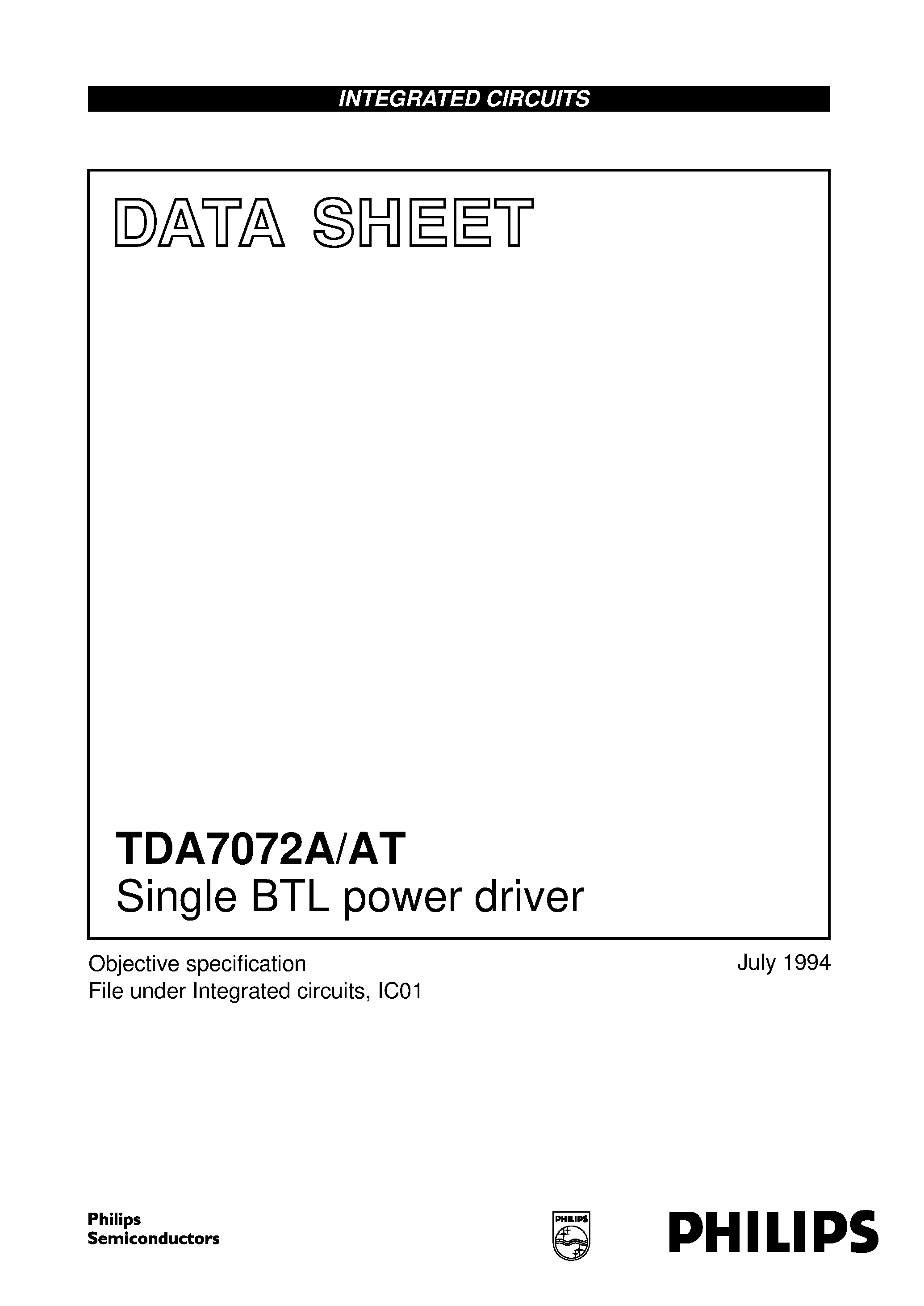 Даташит TDA7072AT - Single BTL power driver страница 1