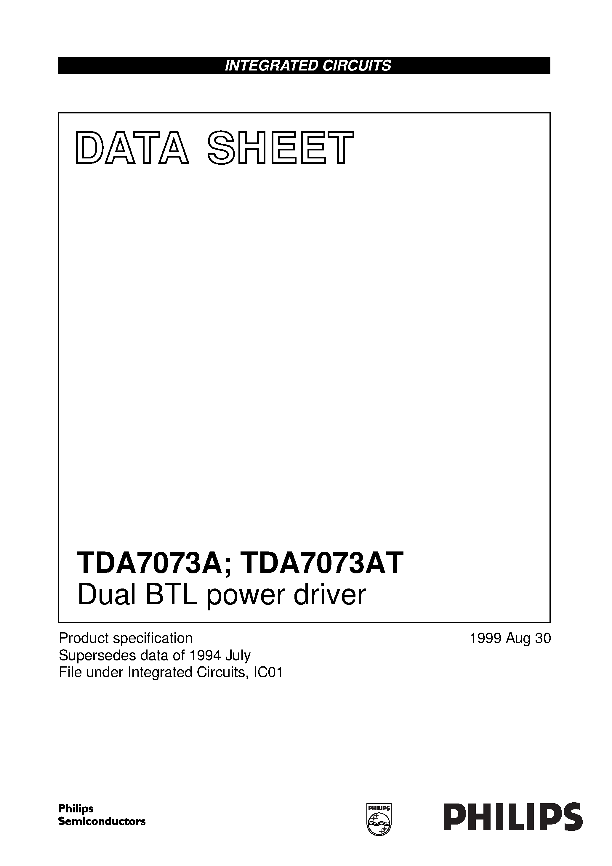 Даташит TDA7073A - Dual BTL power driver страница 1