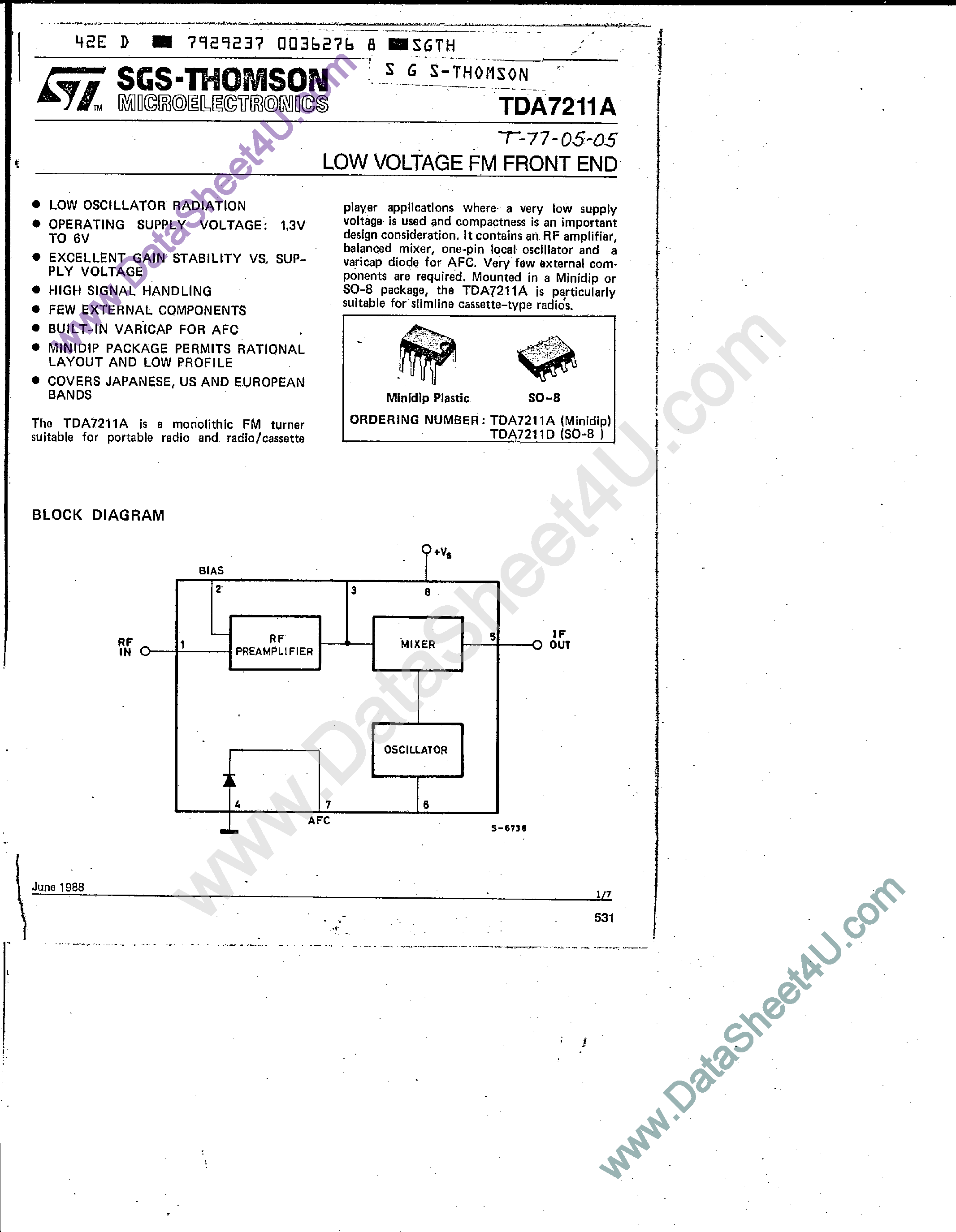 Даташит на микросхему TDA7211A страница 1 Даташит TDA7211A - DUAL LOW-VOLTAGE POWER AMPLIFIER страница 1