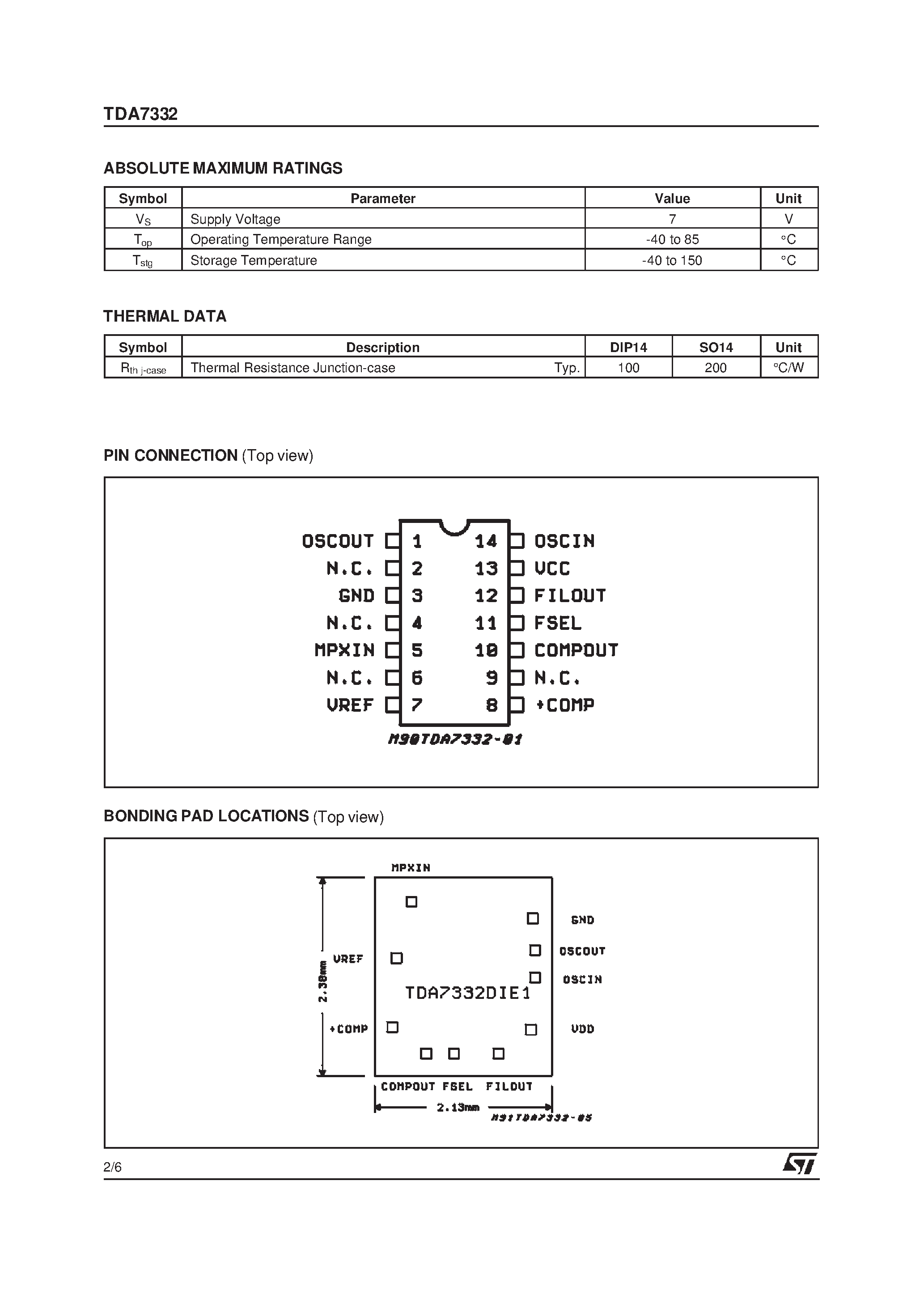 Datasheet TDA7332 - RDS FILTER page 2