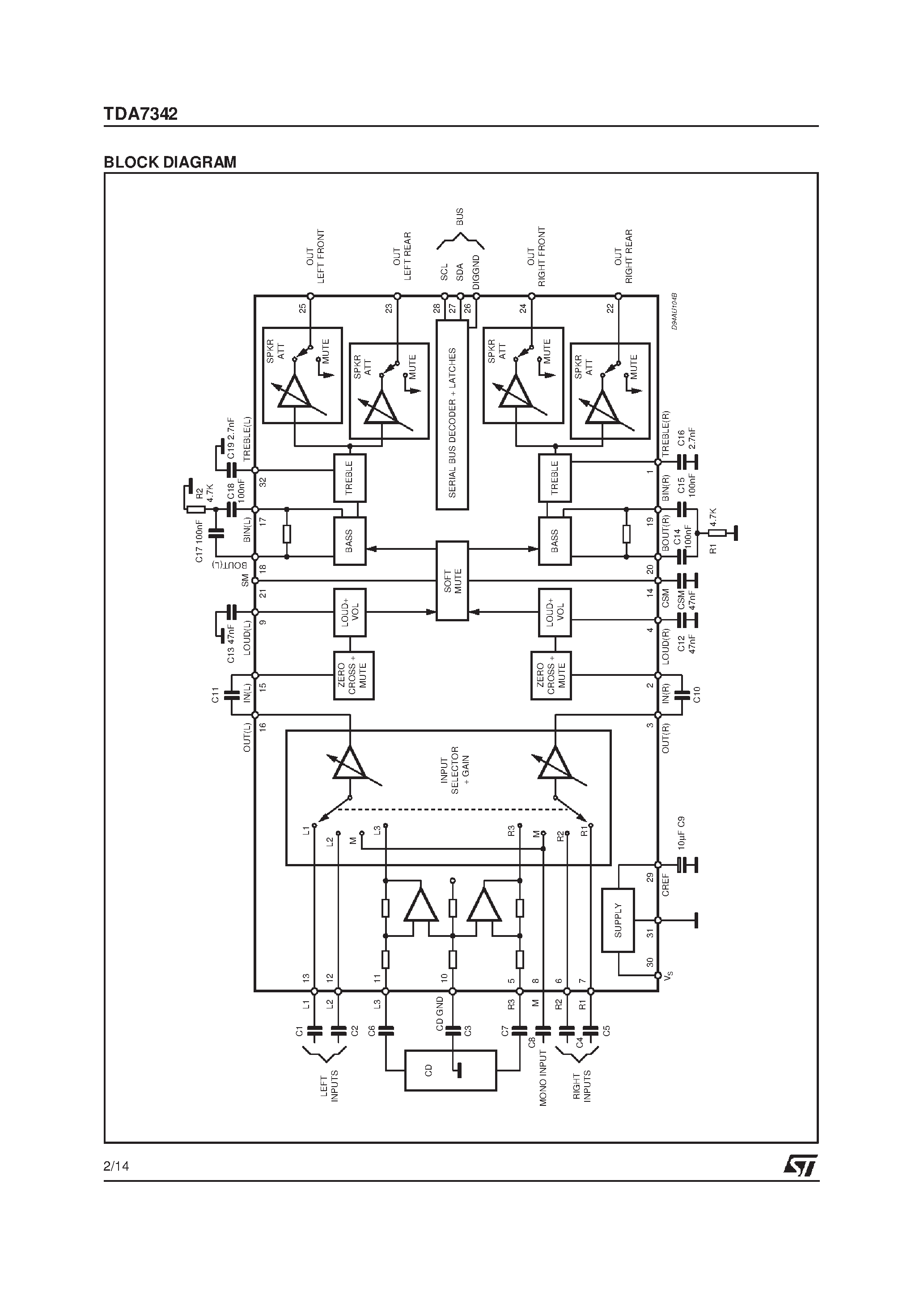 Datasheet TDA7342 - DIGITALLY CONTROLLED AUDIO PROCESSOR page 2