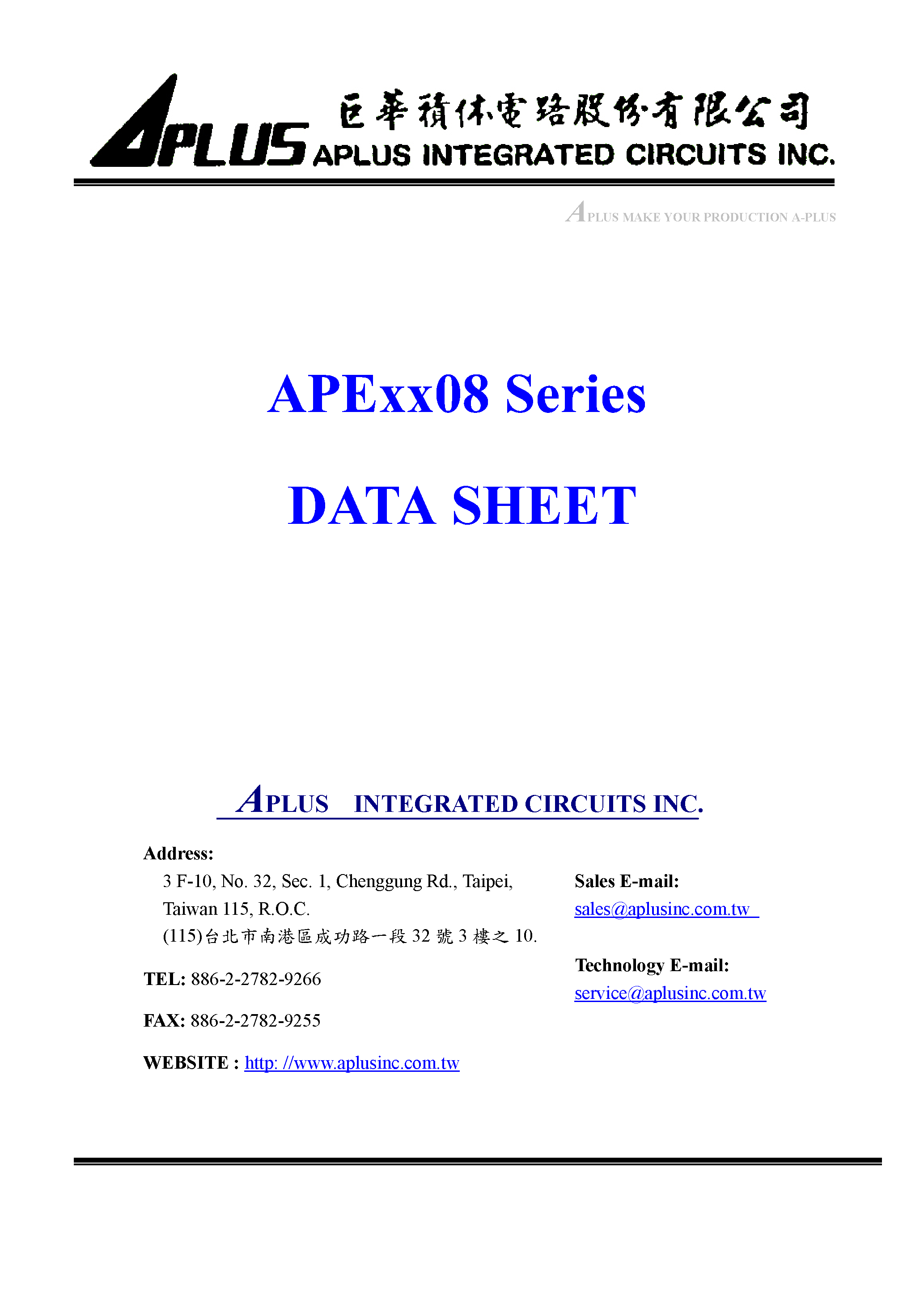 Datasheet APEXX08 - very low cost voice and melody synthesizer with 4-bits CPU page 1