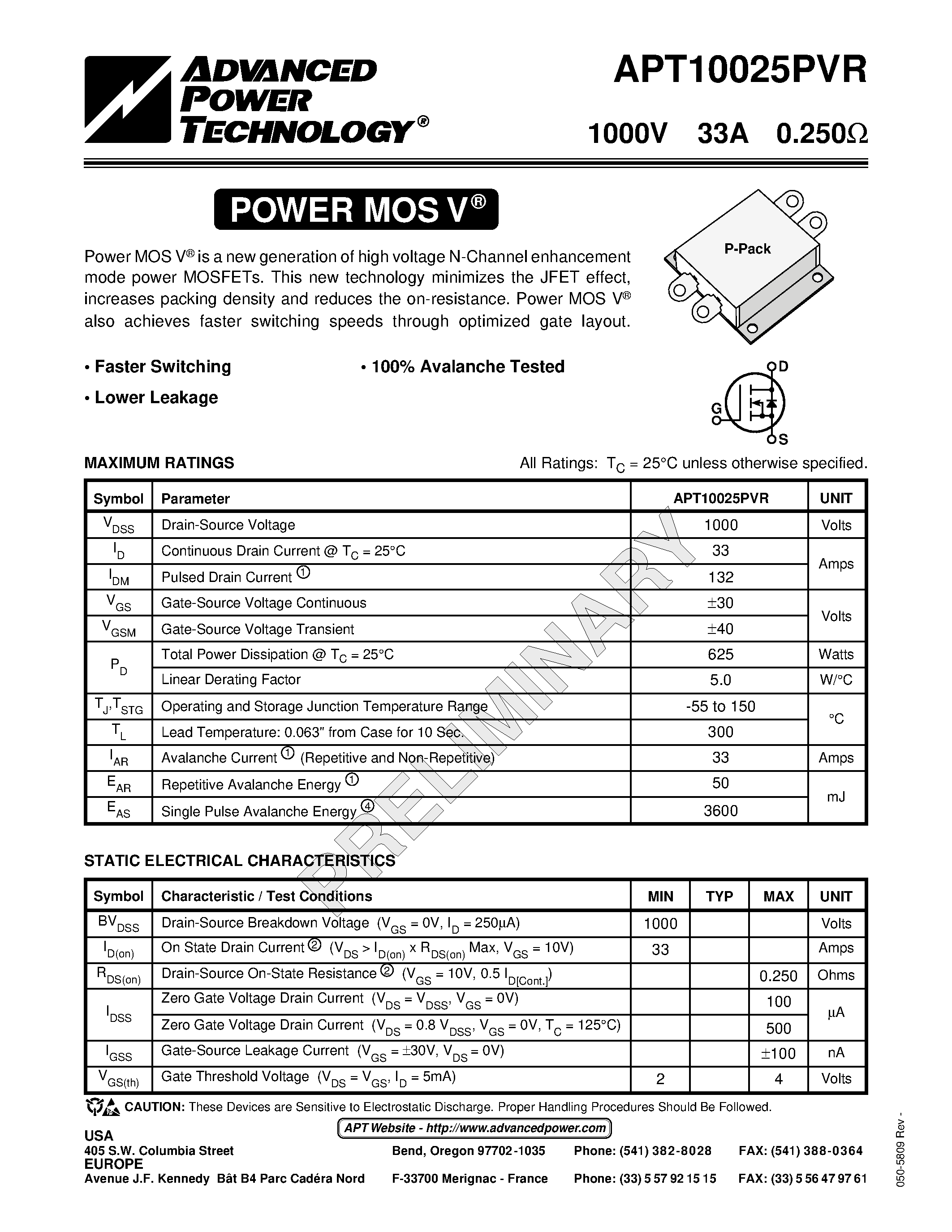 Datasheet APT10025PVR - Power MOS V is a new generation of high voltage N-Channel enhancement mode power MOSFETs. page 1