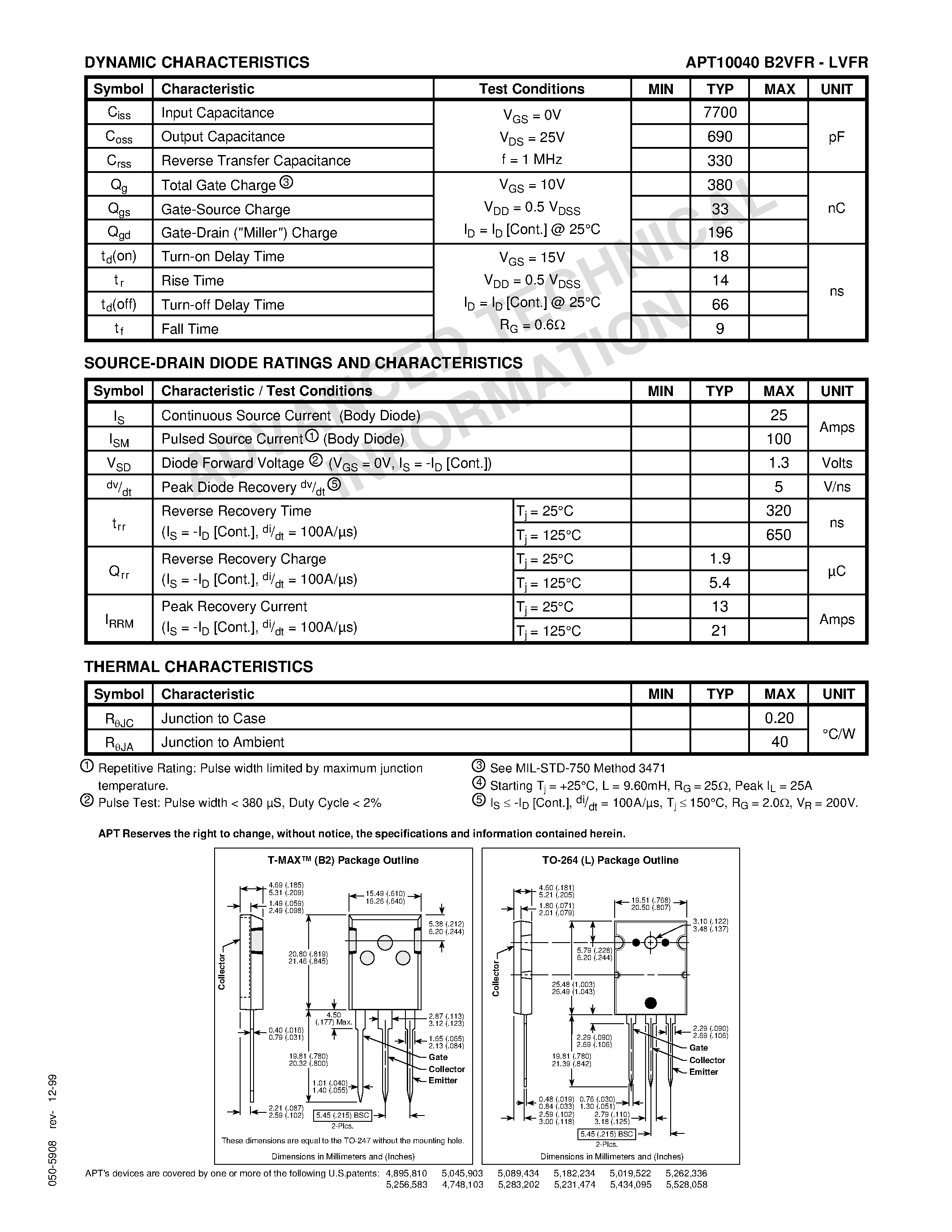 Datasheet APT10040LVFR - Power MOS V is a new generation of high voltage N-Channel enhancement mode power MOSFETs. page 2