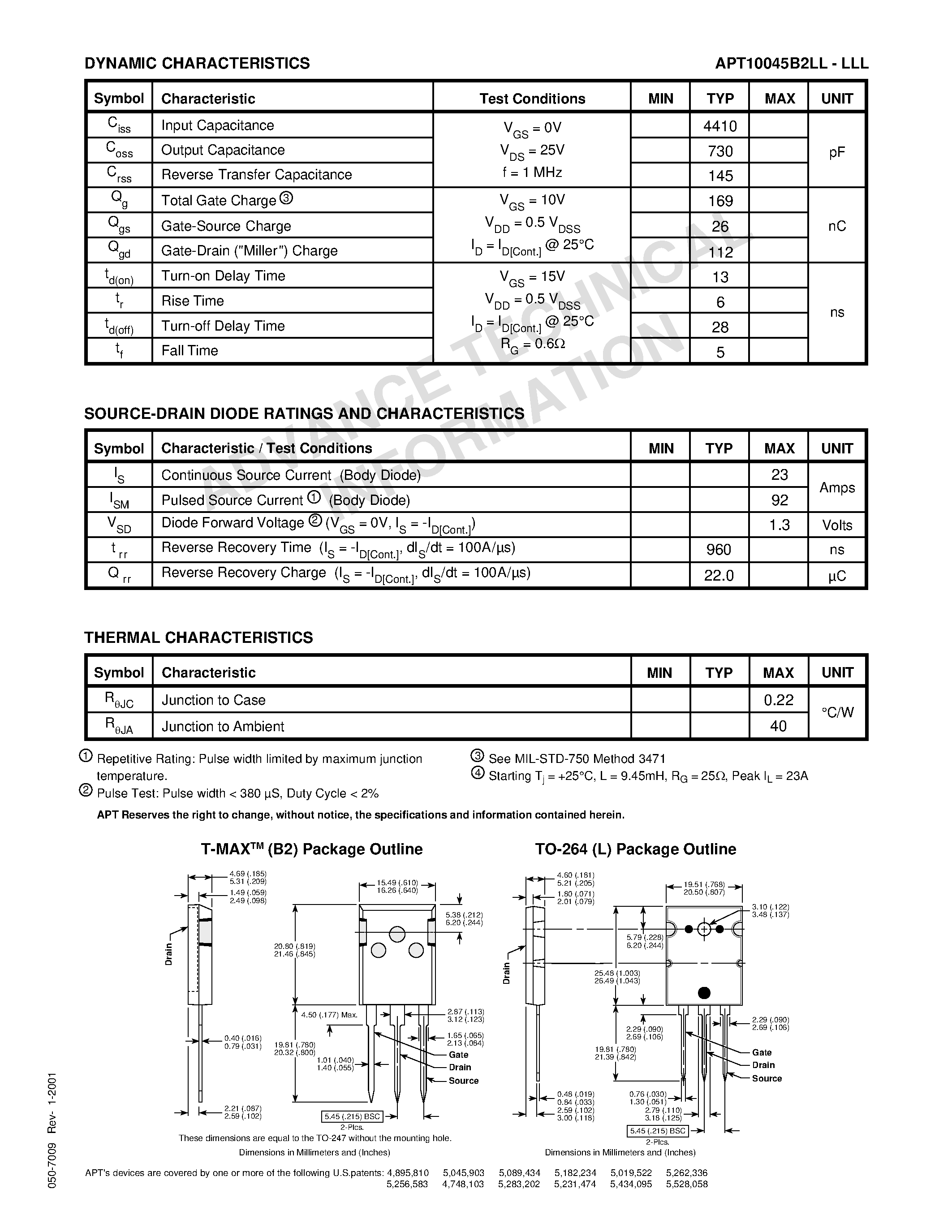 Datasheet APT10045B2LL - Power MOS 7TM is a new generation of low loss/ high voltage/ N-Channel enhancement mode power MOSFETS. page 2