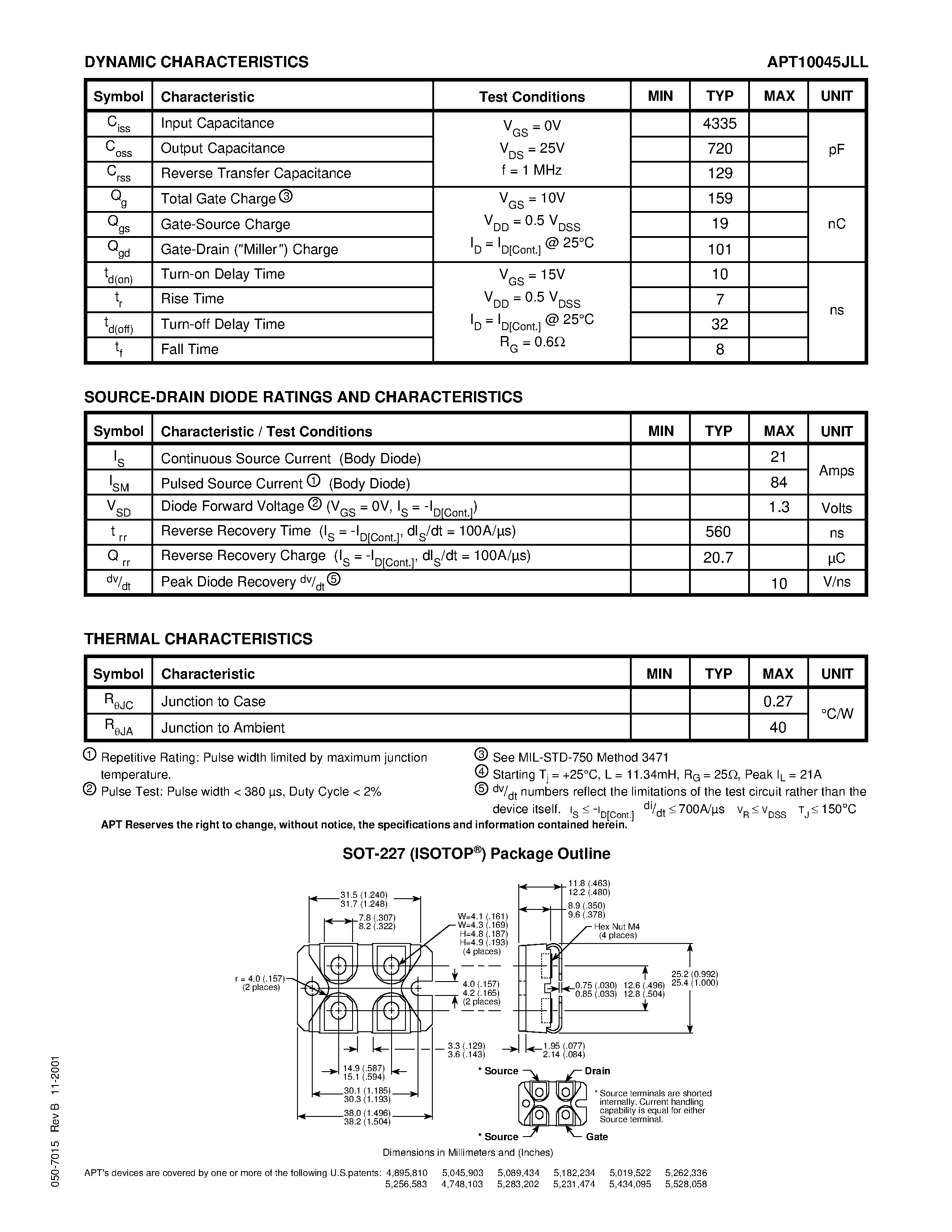 Datasheet APT10045JLL - Power MOS 7TM is a new generation of low loss/ high voltage/ N-Channel enhancement mode power MOSFETS. page 2