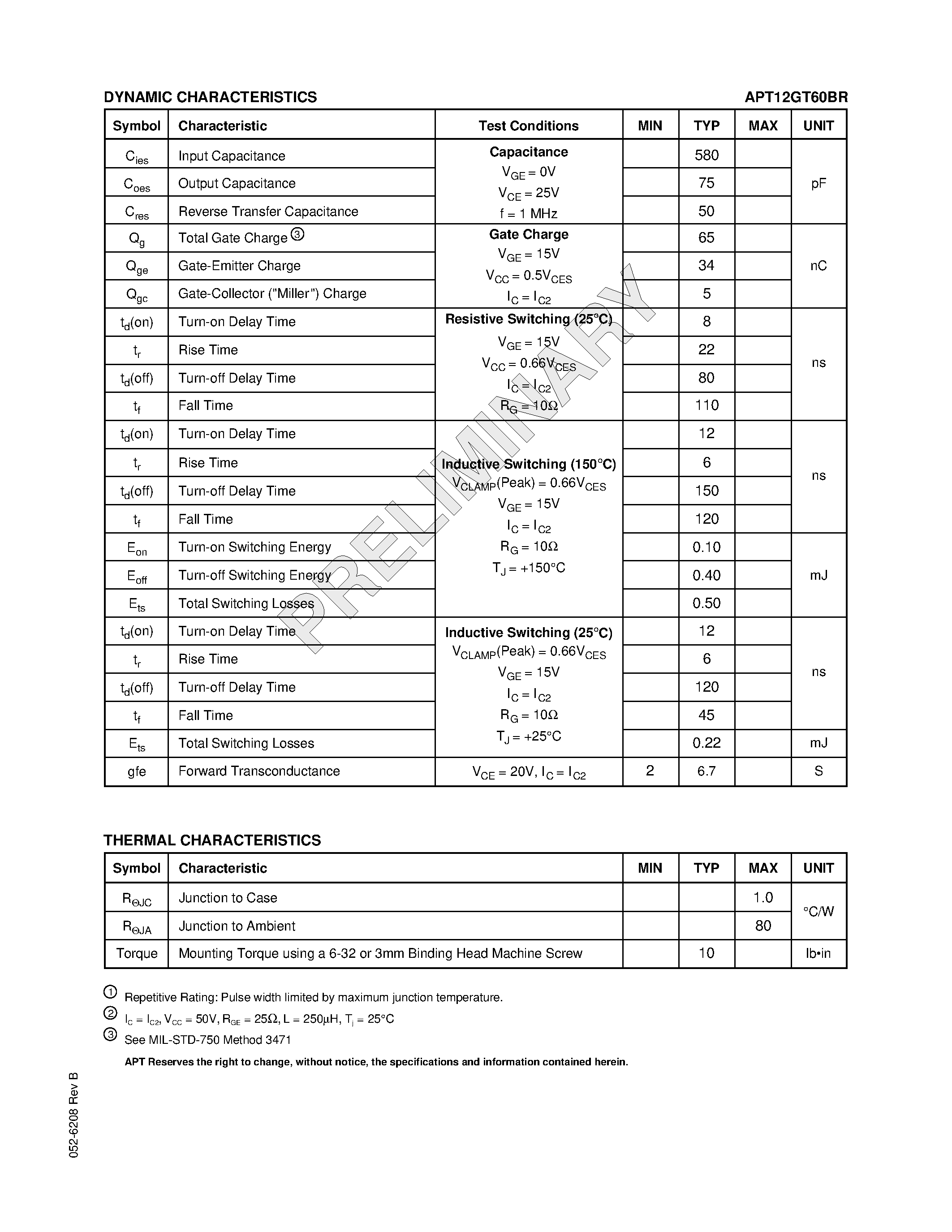 Datasheet APT12GT60BR - The Thunderbolt IGBT is a new generation of high voltage power IGBTs page 2