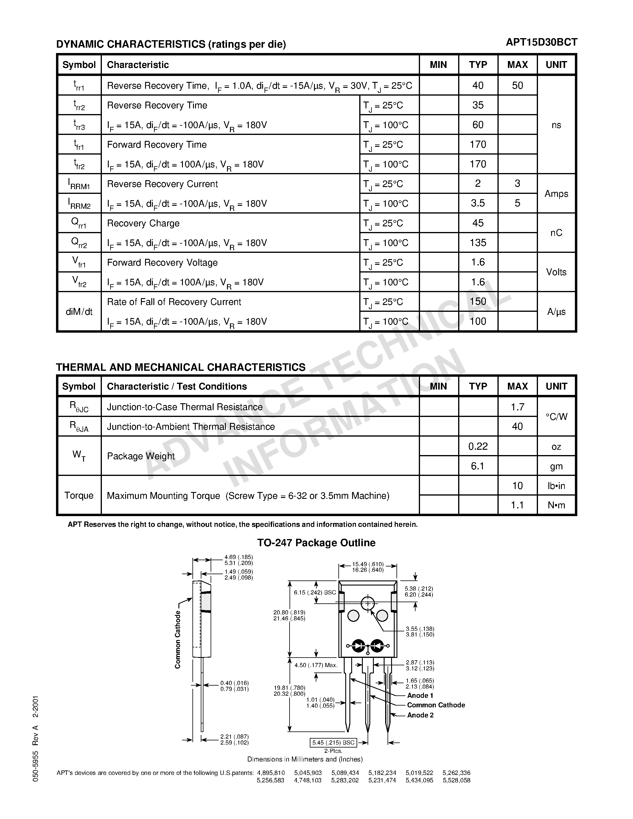 Datasheet APT15D30BCT - ULTRAFAST SOFT RECOVERY RECTIFIER DIODES page 2