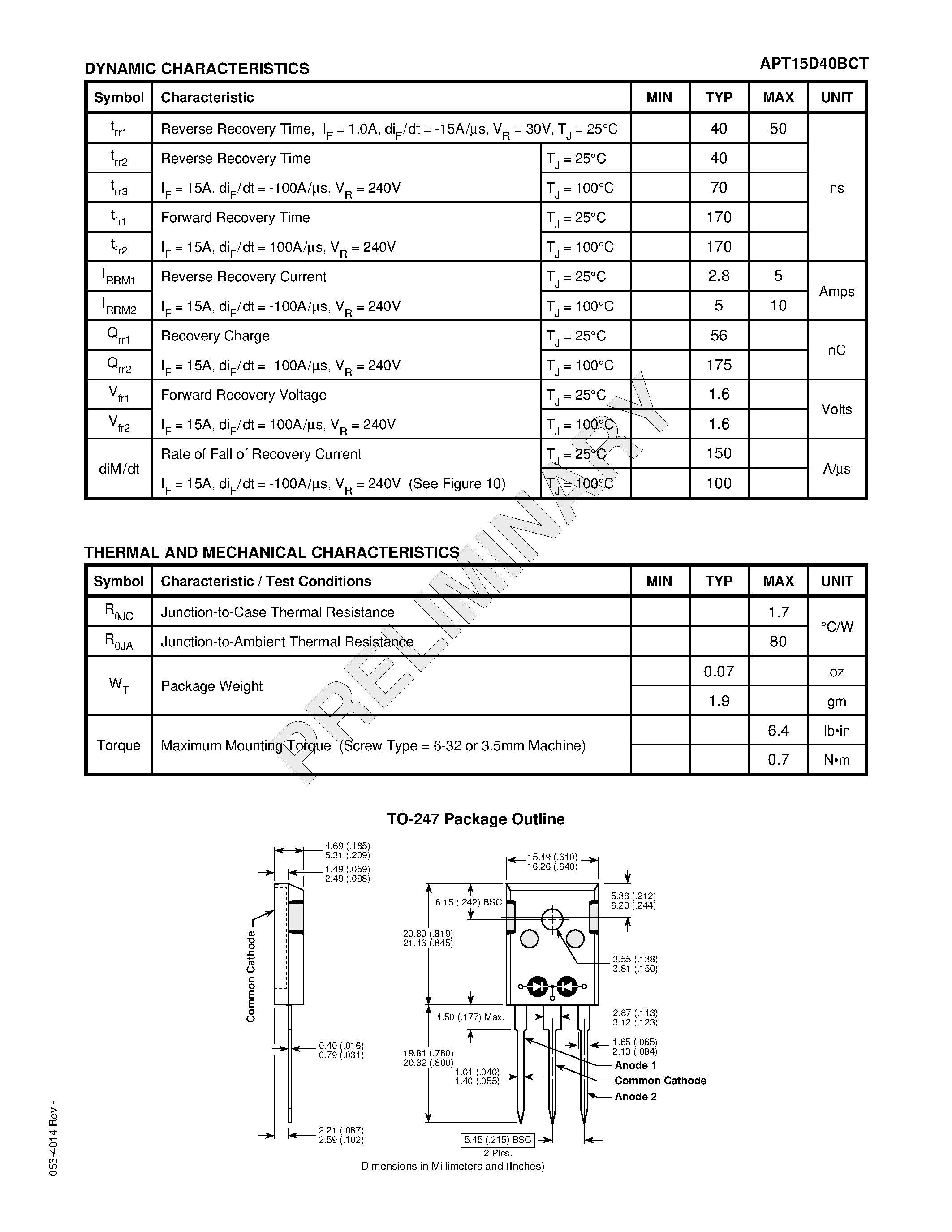 Datasheet APT15D40BCT - ULTRAFAST SOFT RECOVERY RECTIFIER DIODES page 2