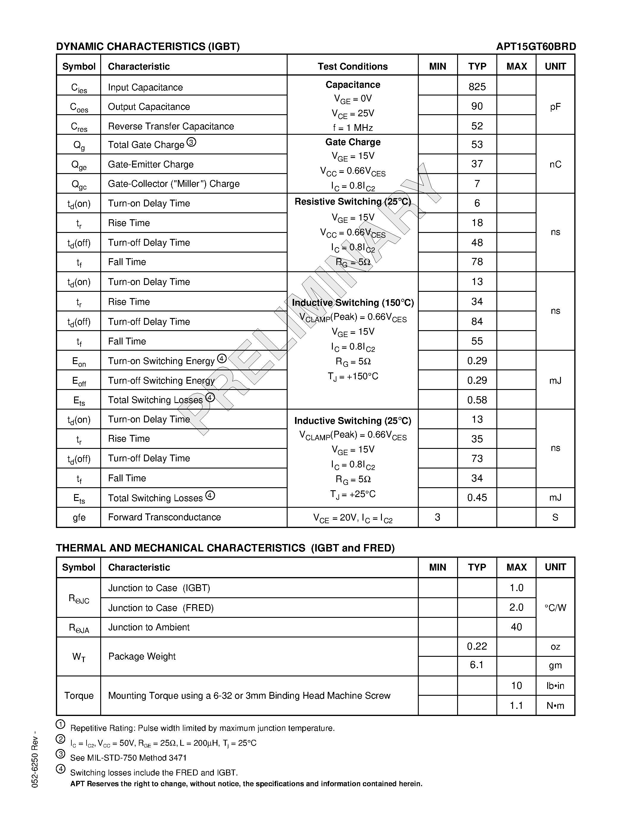 Datasheet APT15GT60BRD - The Thunderbolt IGBT is a new generation of high voltage power IGBTs. page 2
