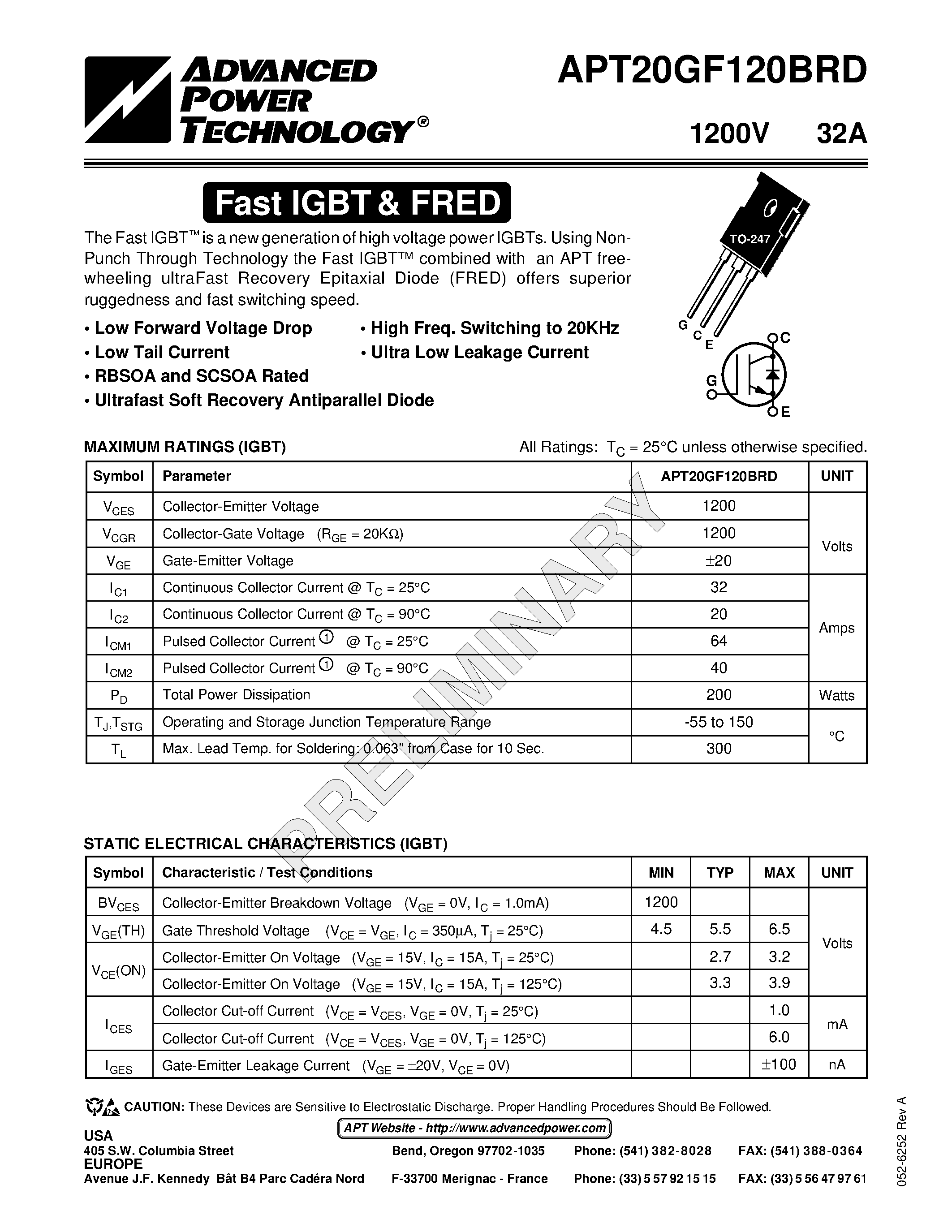 Datasheet APT20GF120BRD - The Fast IGBT is a new generation of high voltage power IGBTs. page 1