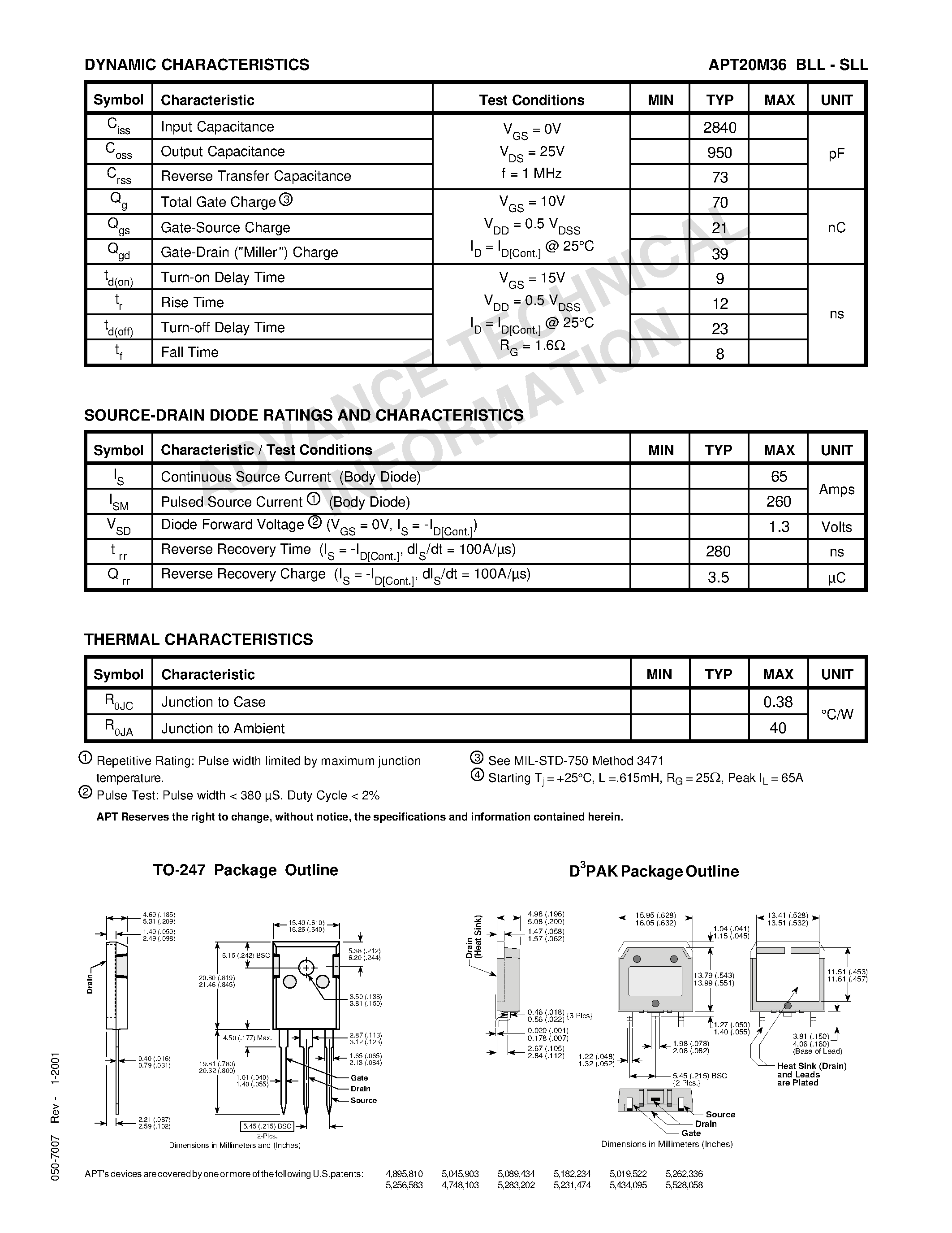 Datasheet APT20M36BLL - Power MOS 7TM is a new generation of low loss/ high voltage/ N-Channel enhancement mode power MOSFETS. page 2