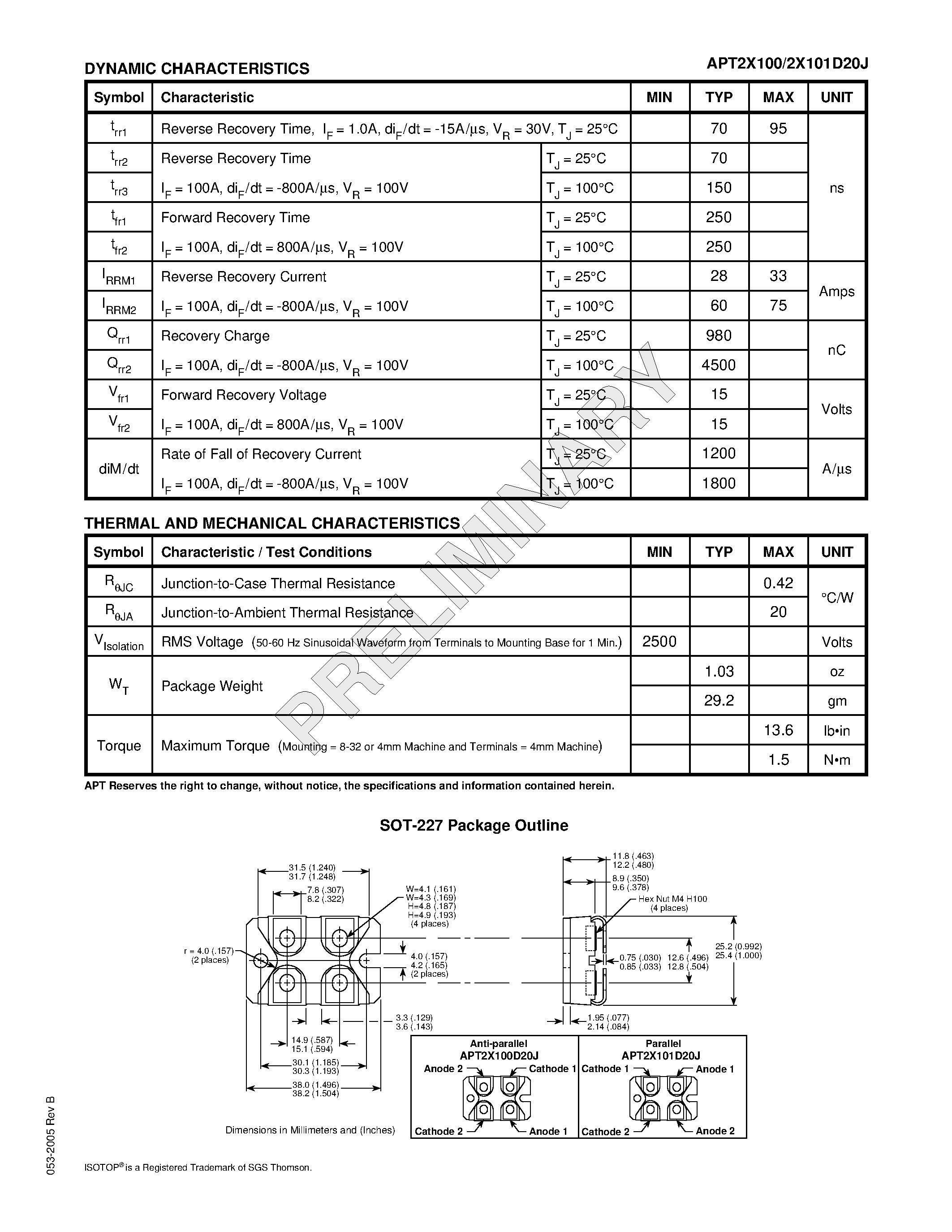 Datasheet APT2X100D20J page 2 Datasheet APT2X100D20J - ULTRAFAST SOFT RECOVERY DUAL RECTIFIER DIODES page 2