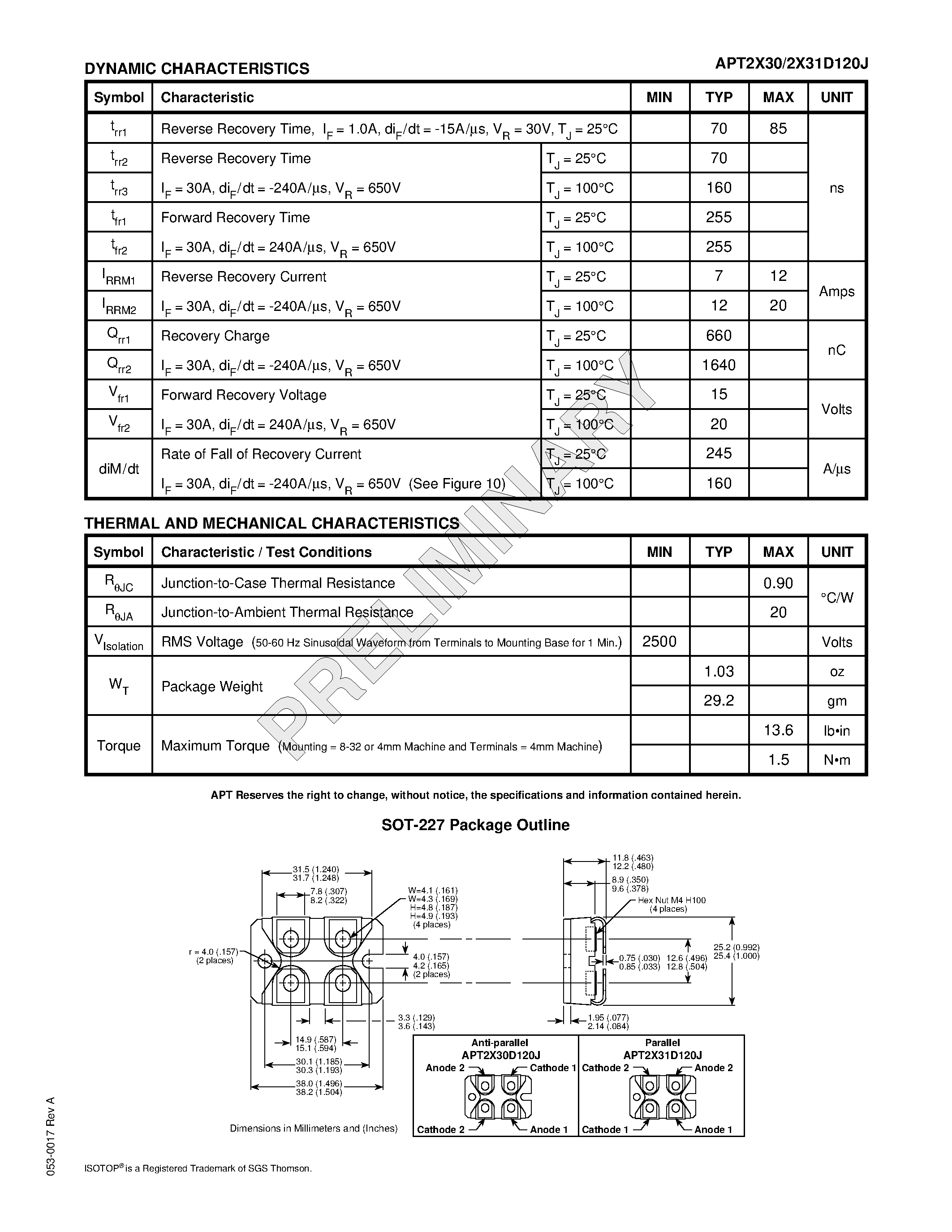 Datasheet APT2X30D120J page 2 Datasheet APT2X30D120J - ULTRAFAST SOFT RECOVERY DUAL RECTIFIER DIODES page 2
