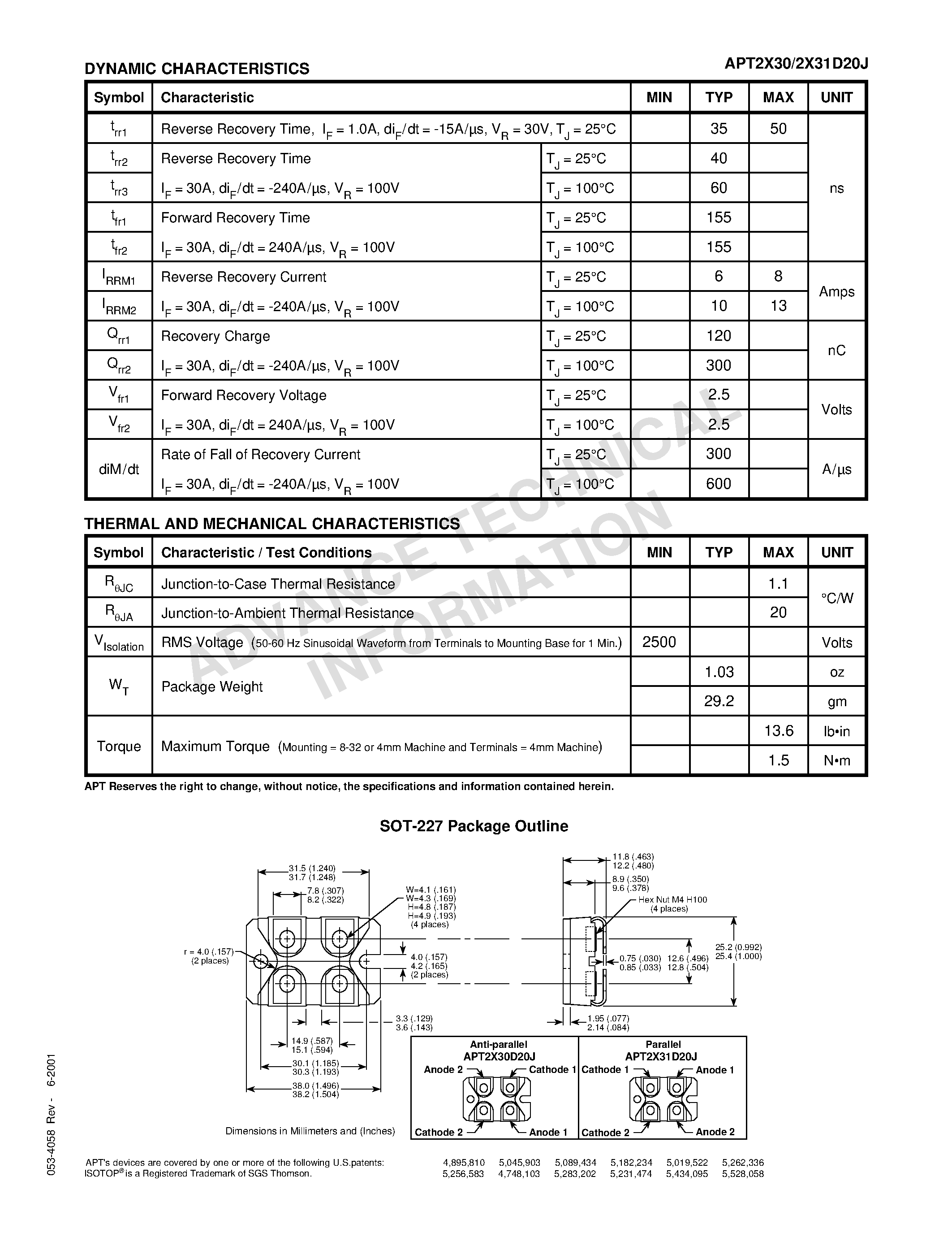 Datasheet APT2X30D20J page 2 Datasheet APT2X30D20J - ULTRAFAST SOFT RECOVERY DUAL RECTIFIER DIODES page 2