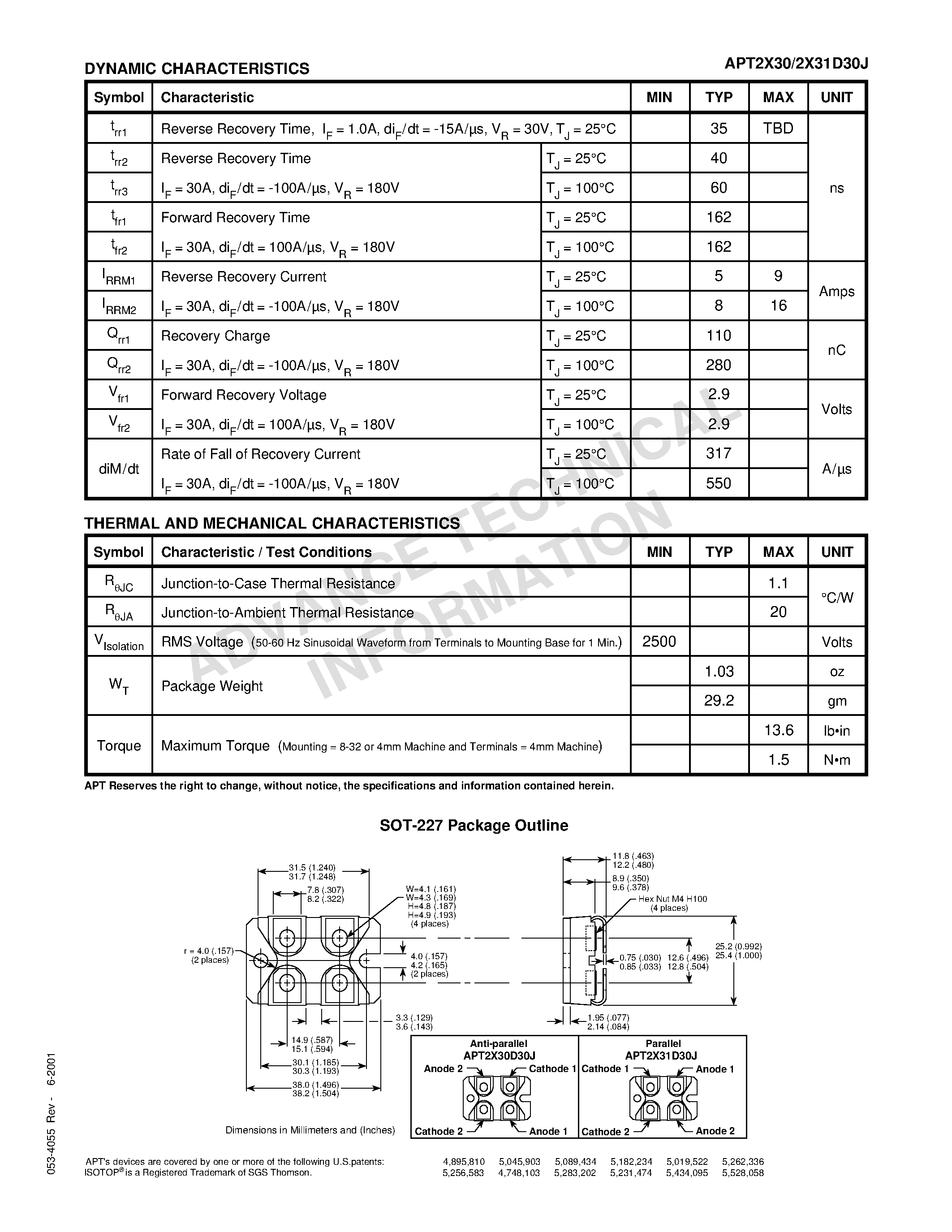 Datasheet APT2X30D30J page 2 Datasheet APT2X30D30J - ULTRAFAST SOFT RECOVERY DUAL RECTIFIER DIODES page 2