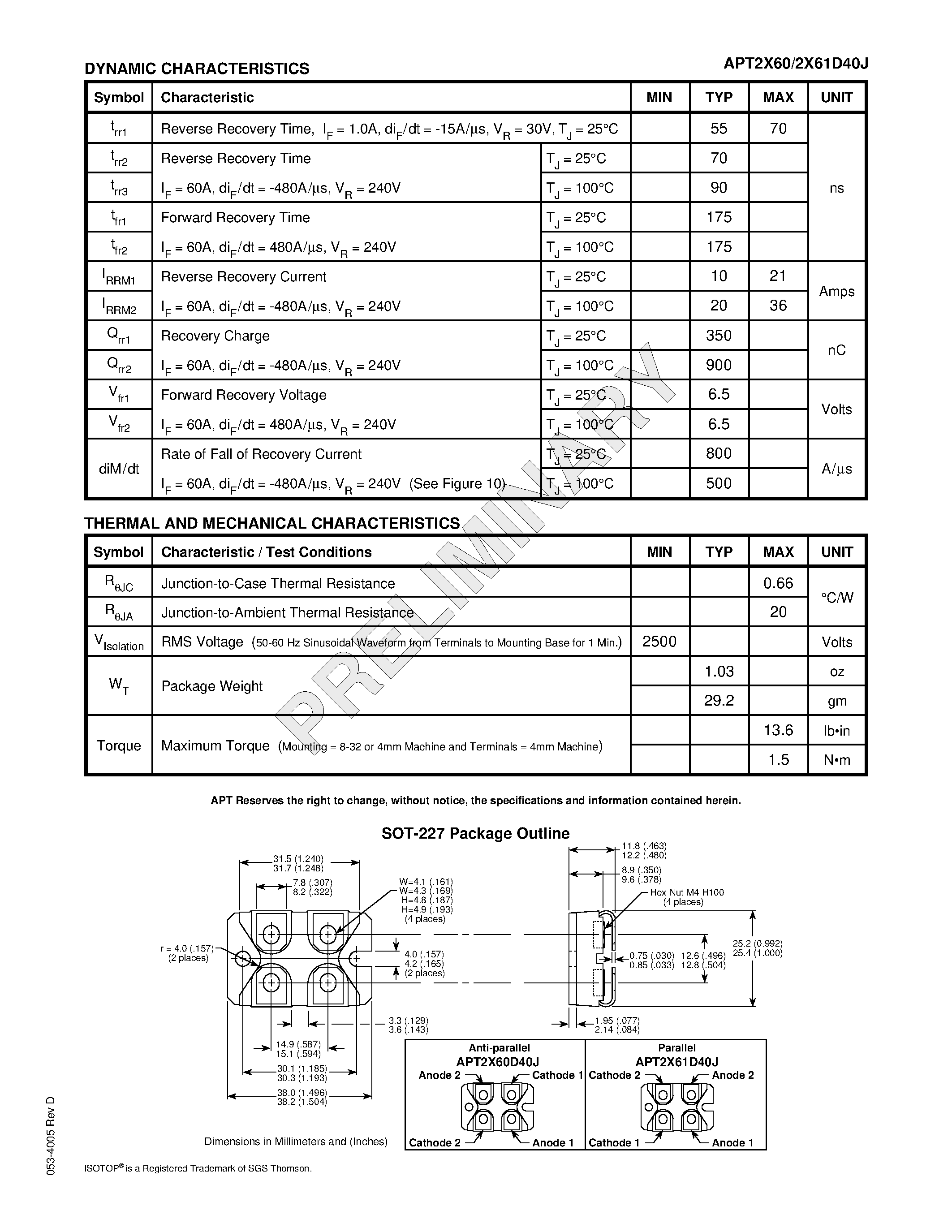 Datasheet APT2X60D40J page 2 Datasheet APT2X60D40J - ULTRAFAST SOFT RECOVERY DUAL RECTIFIER DIODES page 2