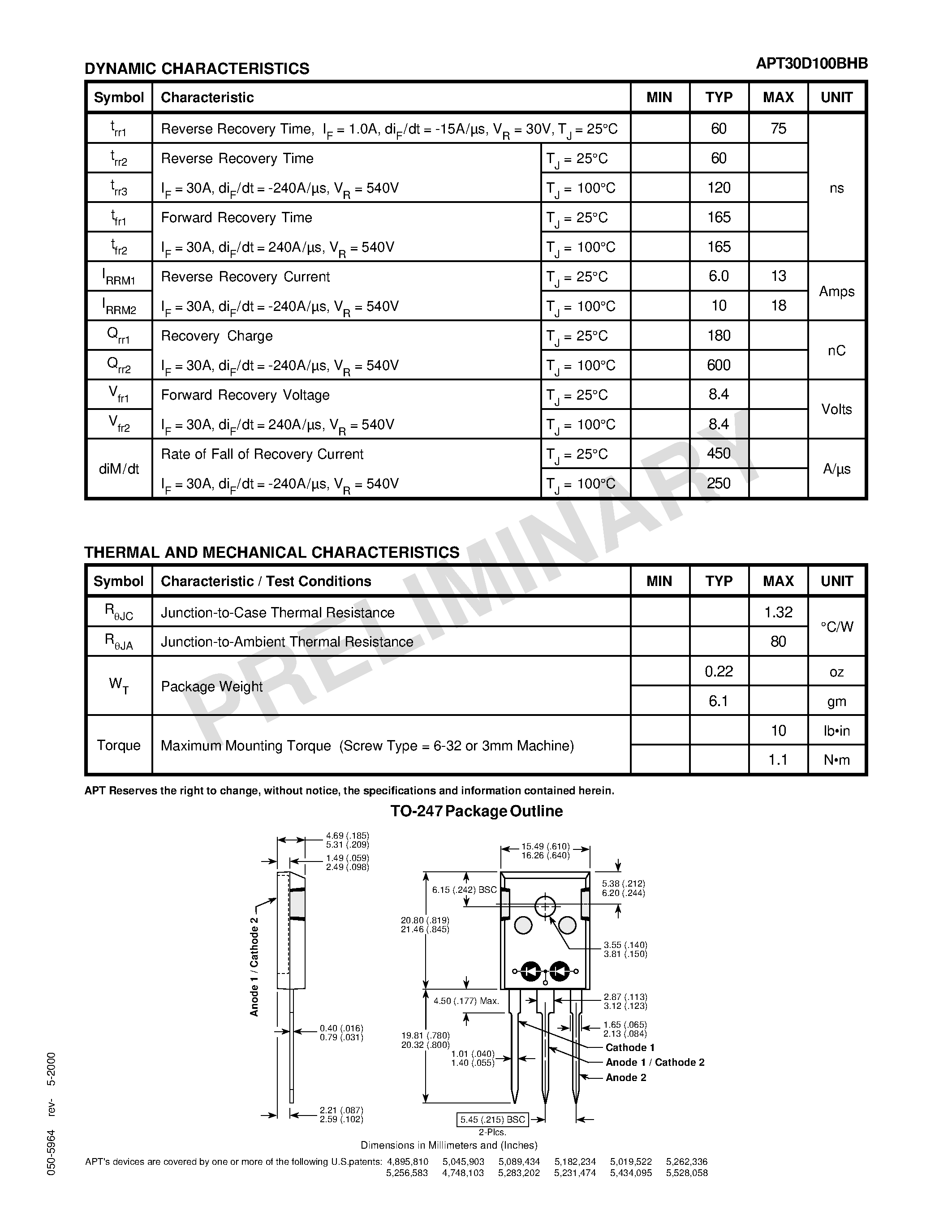 Datasheet APT30D100BHB page 2 Datasheet APT30D100BHB - ULTRAFAST SOFT RECOVERY RECTIFIER DIODES page 2