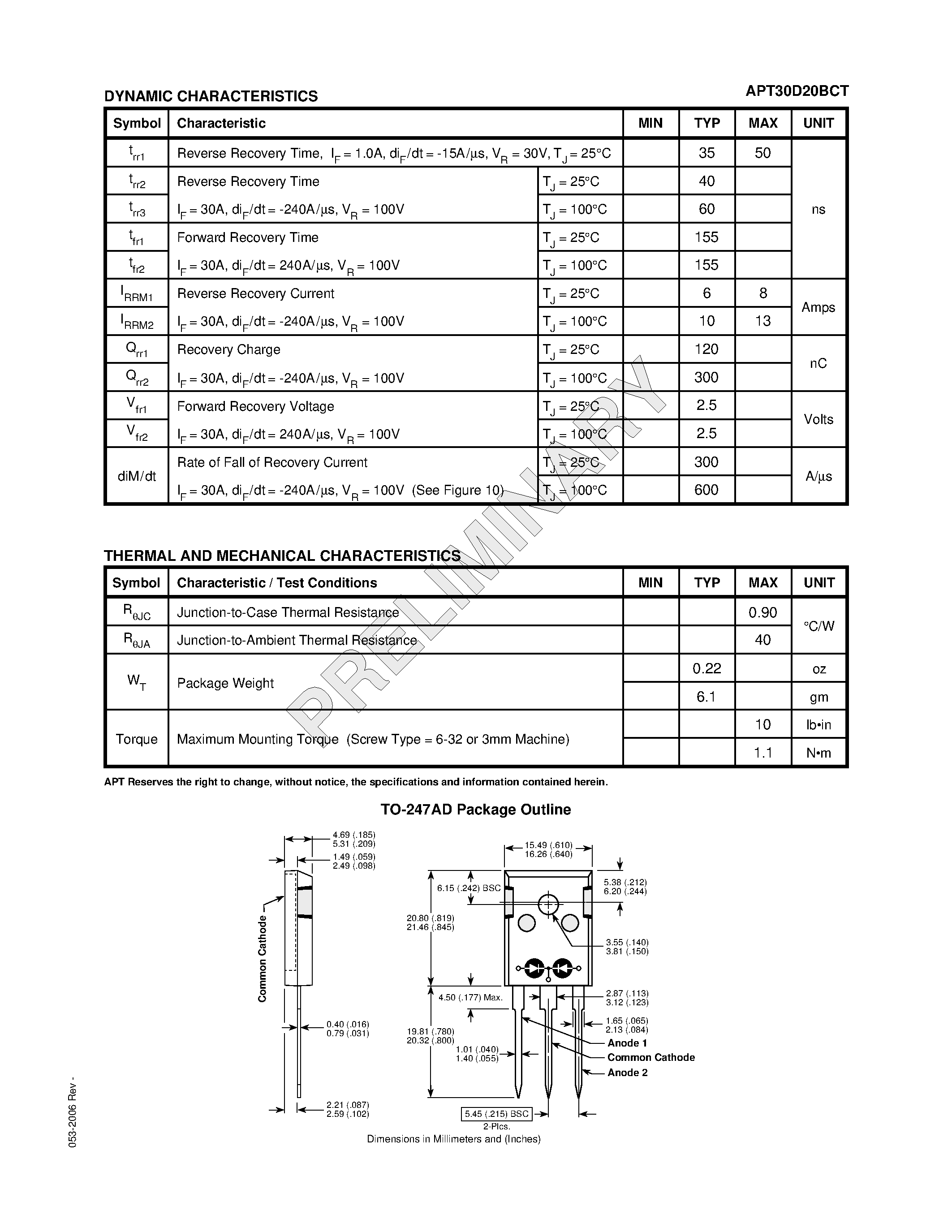 Datasheet APT30D20BCT page 2 Datasheet APT30D20BCT - ULTRAFAST SOFT RECOVERY RECTIFIER DIODES page 2