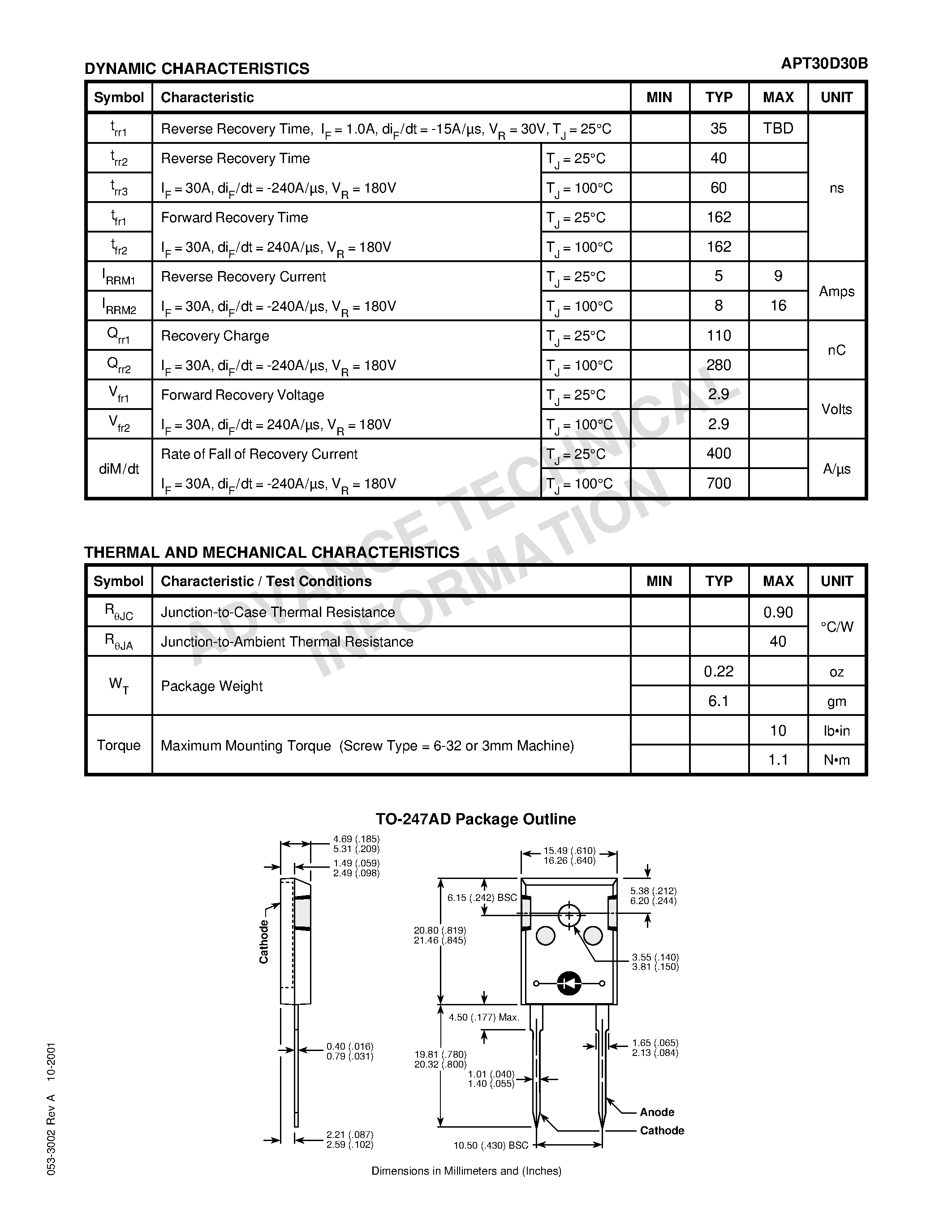 Datasheet APT30D30B - ULTRAFAST SOFT RECOVERY RECTIFIER DIODE page 2