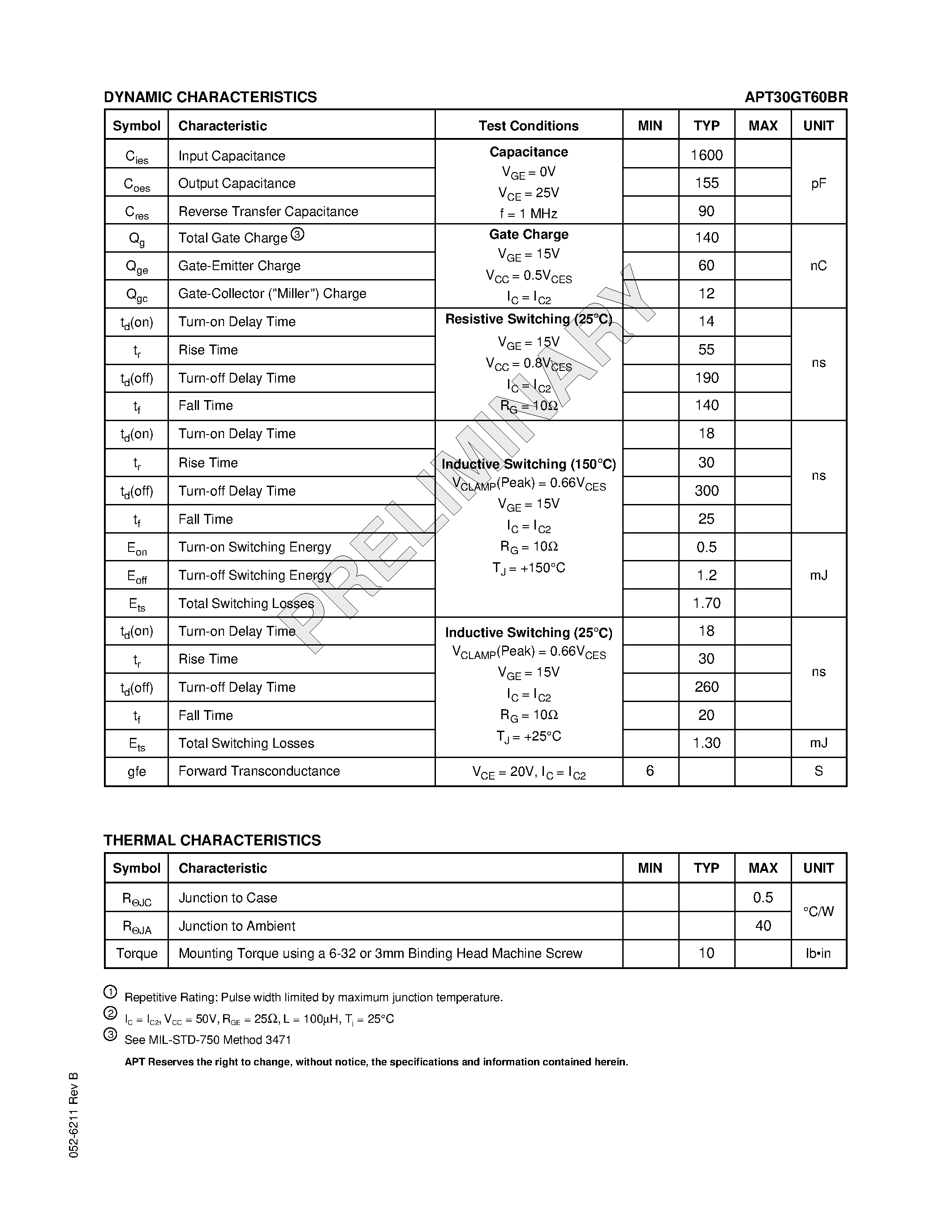 Datasheet APT30GT60BR - The Thunderbolt IGBT is a new generation of high voltage power IGBTs. page 2