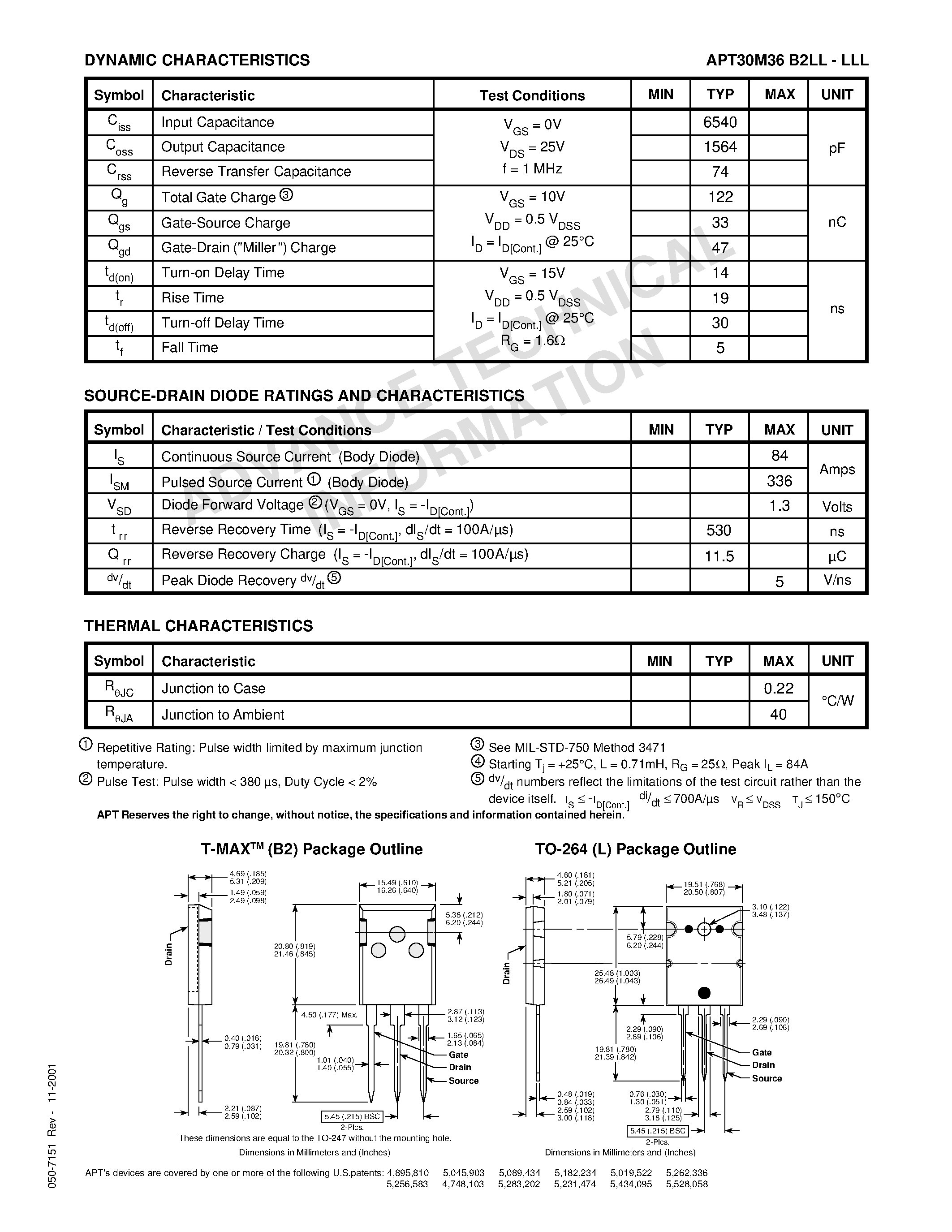 Datasheet APT30M36B2LL - Power MOS 7TM is a new generation of low loss/ high voltage/ N-Channel enhancement mode power MOSFETS. page 2