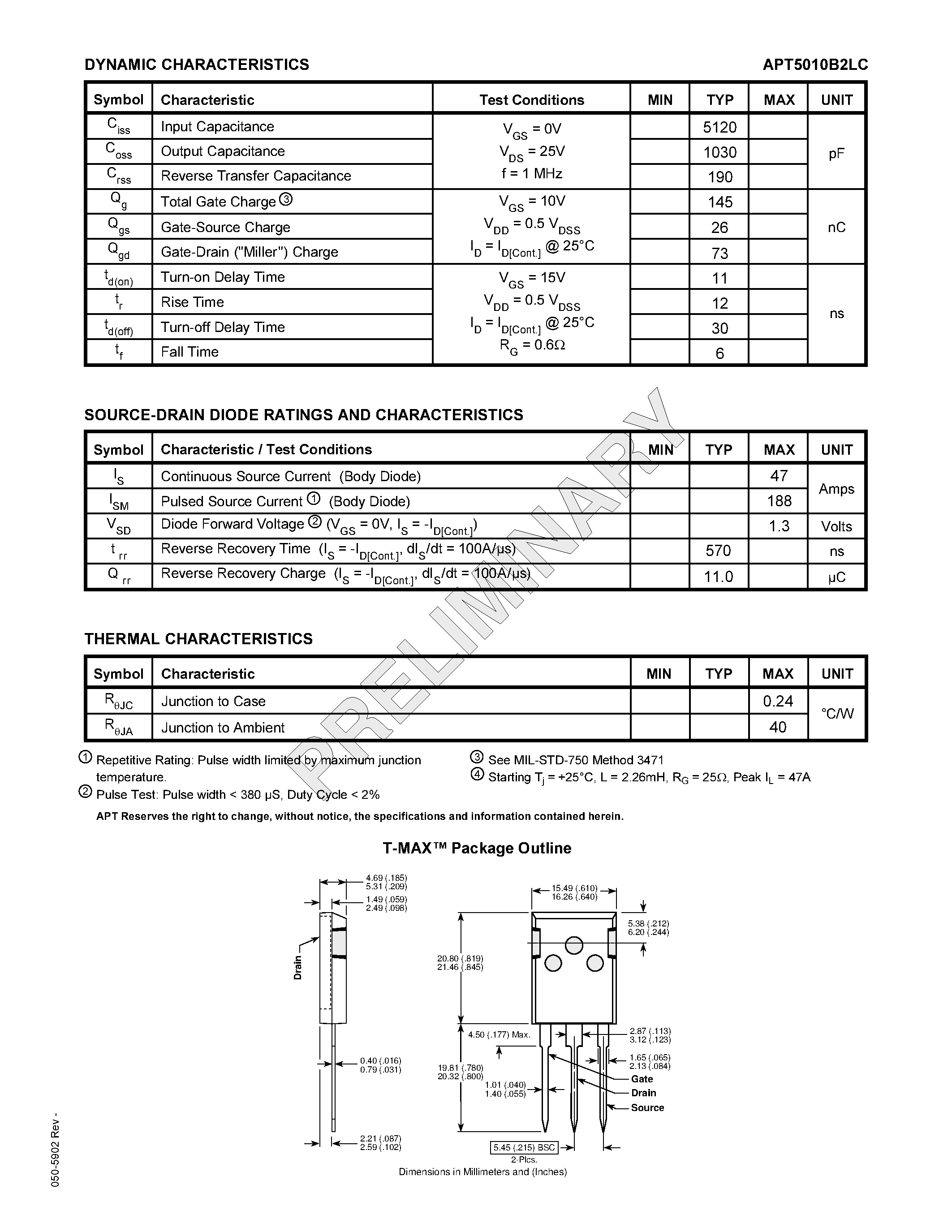 Datasheet APT5010B2LC - Power MOS VITM is a new generation of low gate charge/ high voltage N-Channel enhancement mode power MOSFETs. page 2