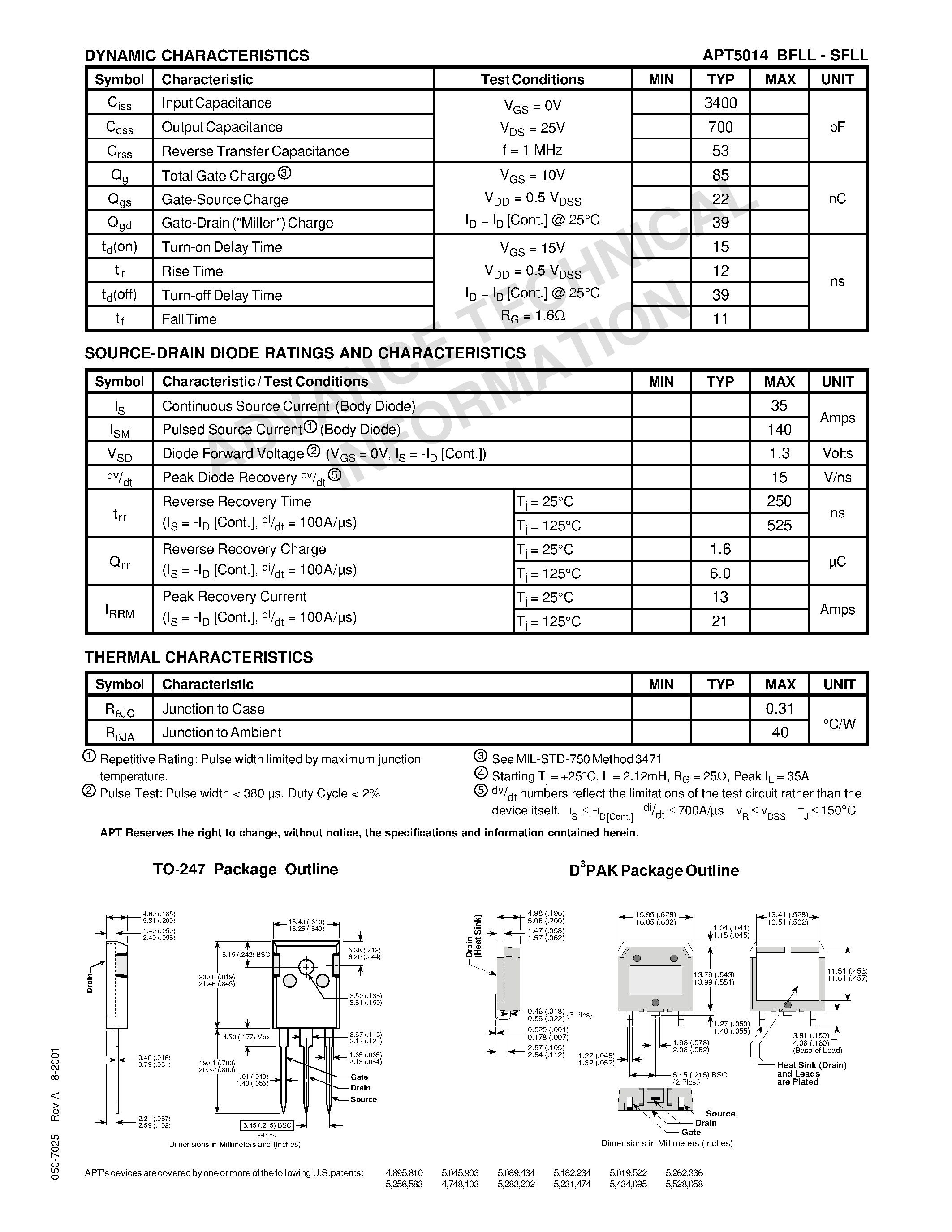 Datasheet APT5014SFLL - Power MOS 7TM is a new generation of low loss/ high voltage/ N-Channel enhancement mode power MOSFETS. page 2