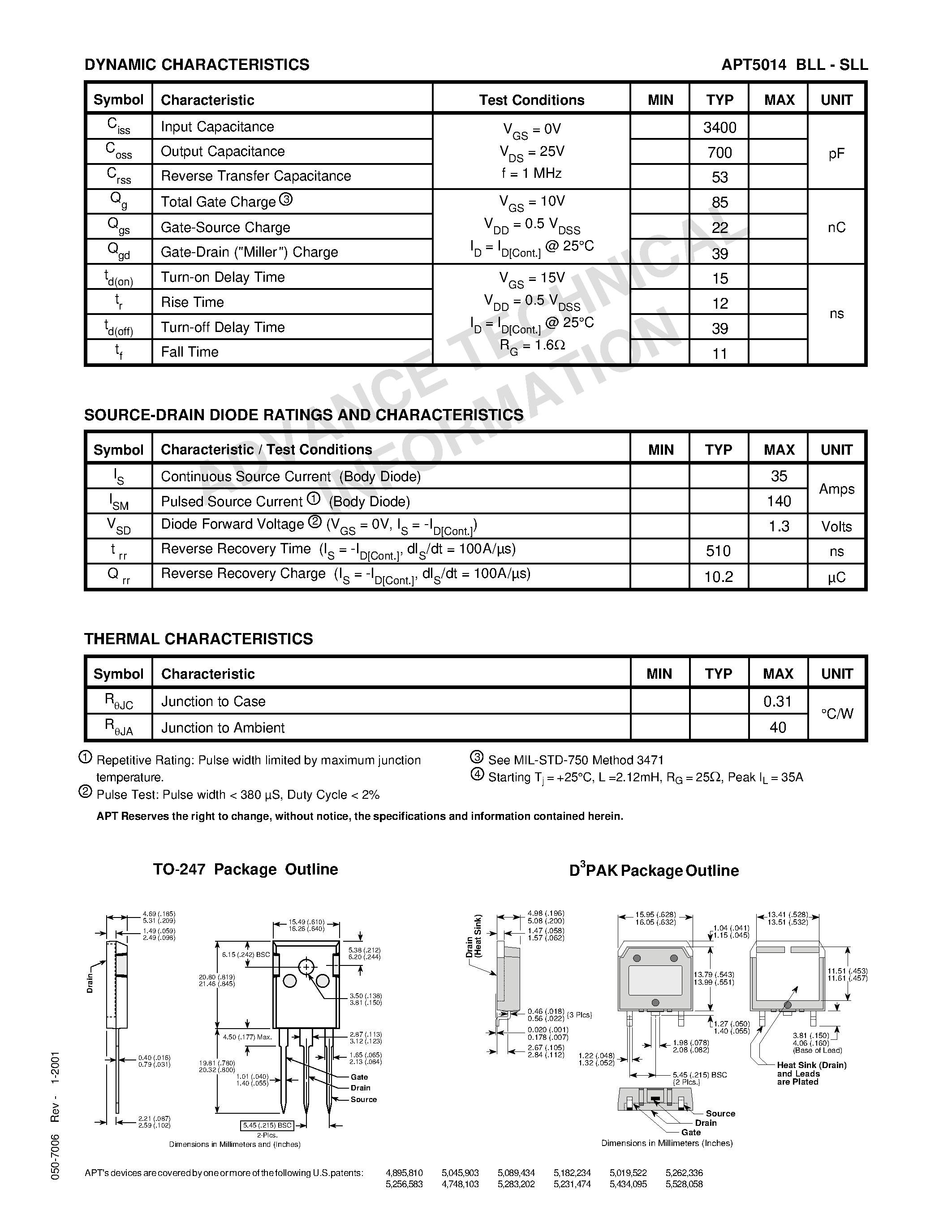 Datasheet APT5014SLL - Power MOS 7TM is a new generation of low loss/ high voltage/ N-Channel enhancement mode power MOSFETS page 2