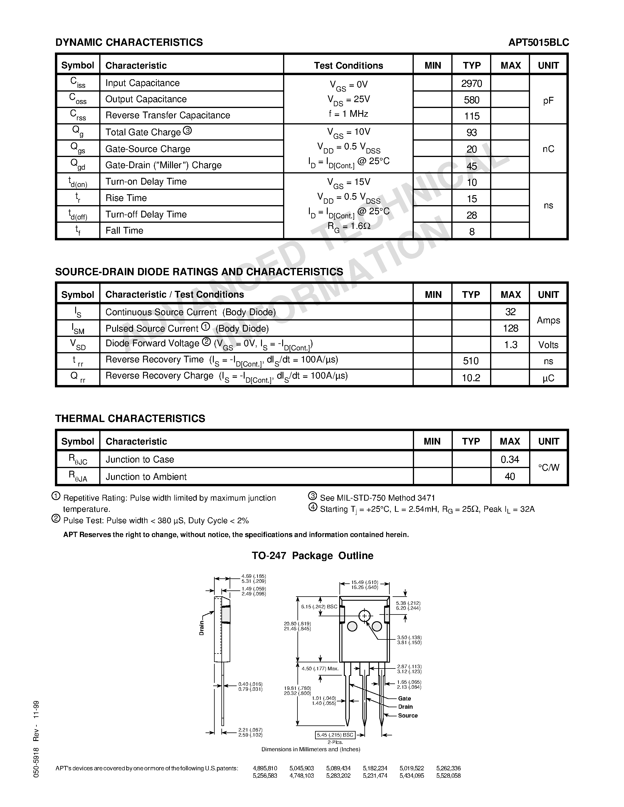 Datasheet APT5015BLC - Power MOS VITM is a new generation of low gate charge/ high voltage N-Channel enhancement mode power MOSFETs page 2