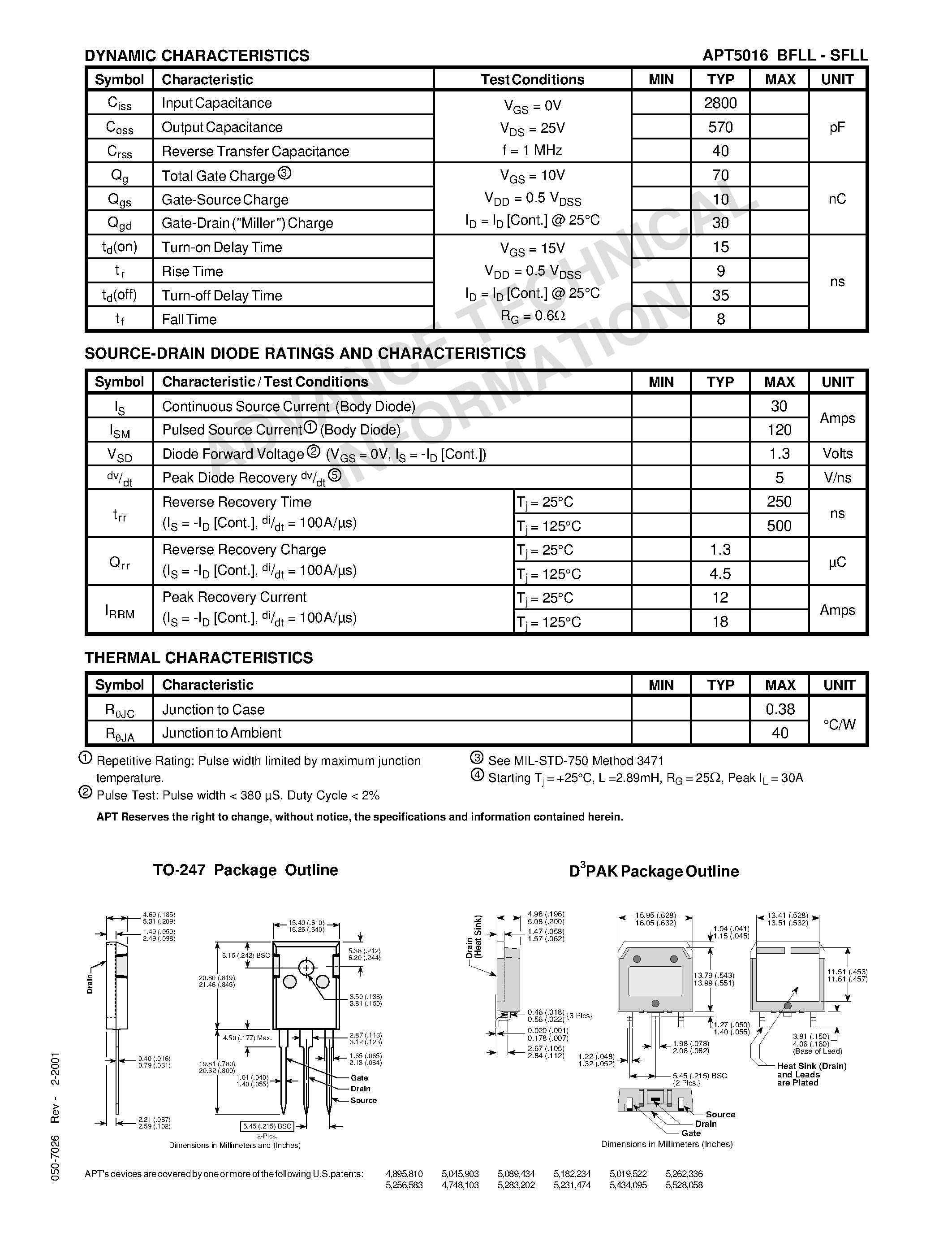 Datasheet APT5016SFLL - Power MOS 7TM is a new generation of low loss/ high voltage/ N-Channel enhancement mode power MOSFETS. page 2