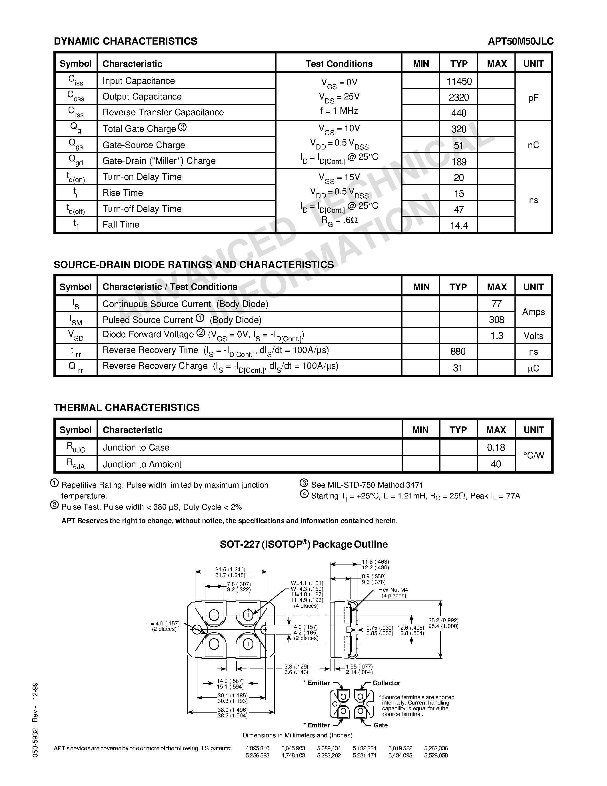Datasheet APT50M50JLC - Power MOS VITM is a new generation of low gate charge/ high voltage N-Channel enhancement mode power MOSFETs. page 2