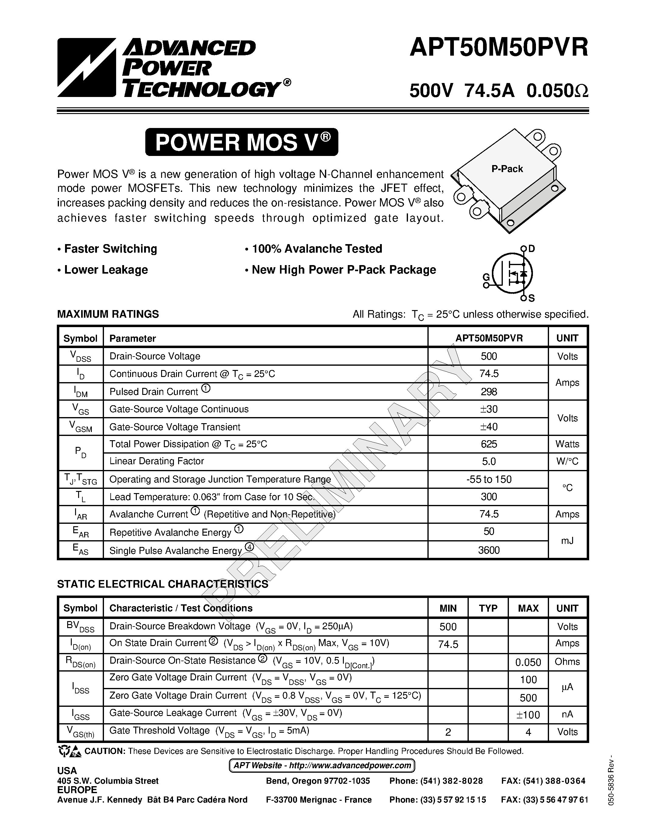 Даташит на микросхему APT50M50PVR страница 1 Даташит APT50M50PVR - Power MOS V is a new generation of high voltage N-Channel enhancement mode power MOSFETs. страница 1