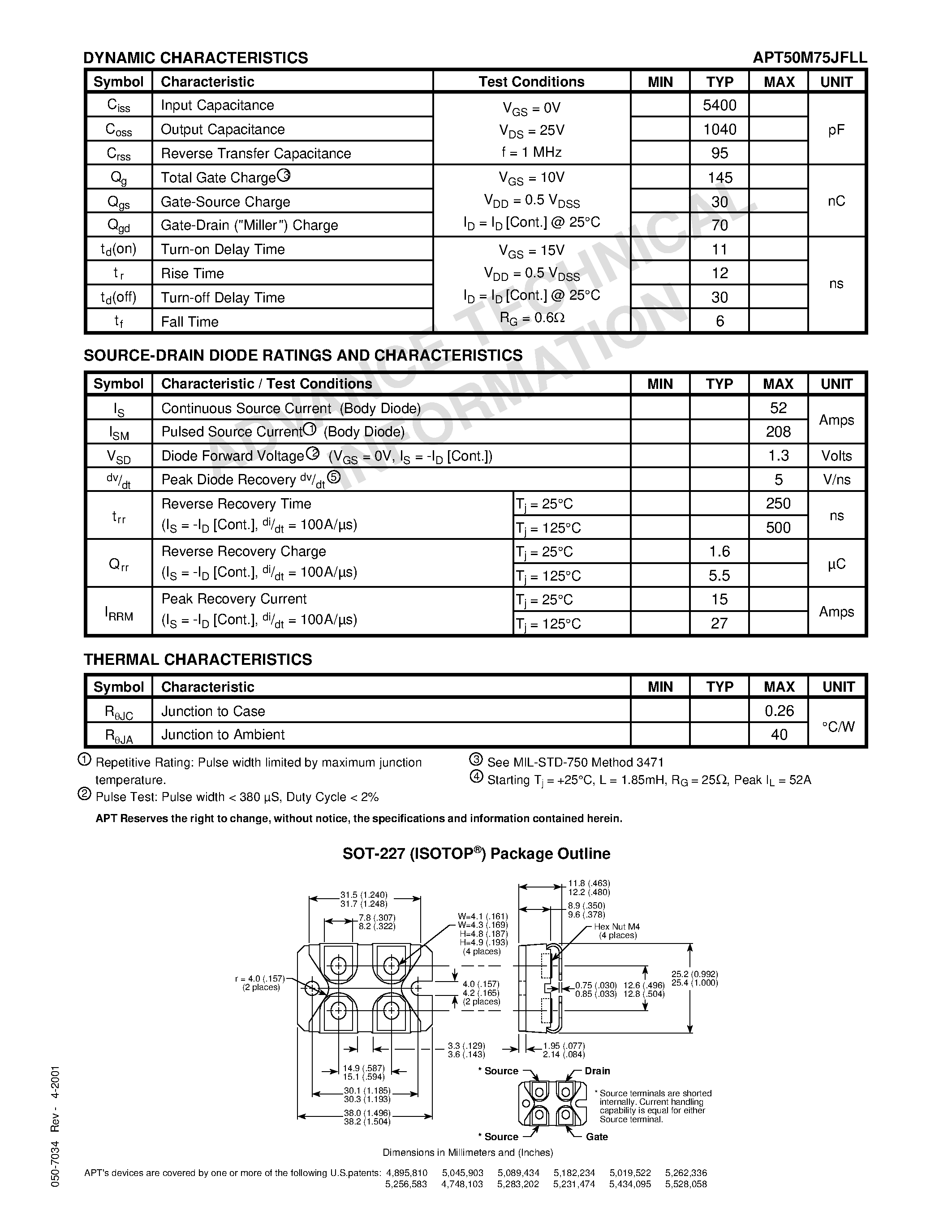 Datasheet APT50M75JFLL - Power MOS 7TM is a new generation of low loss/ high voltage/ N-Channel enhancement mode power MOSFETS. page 2
