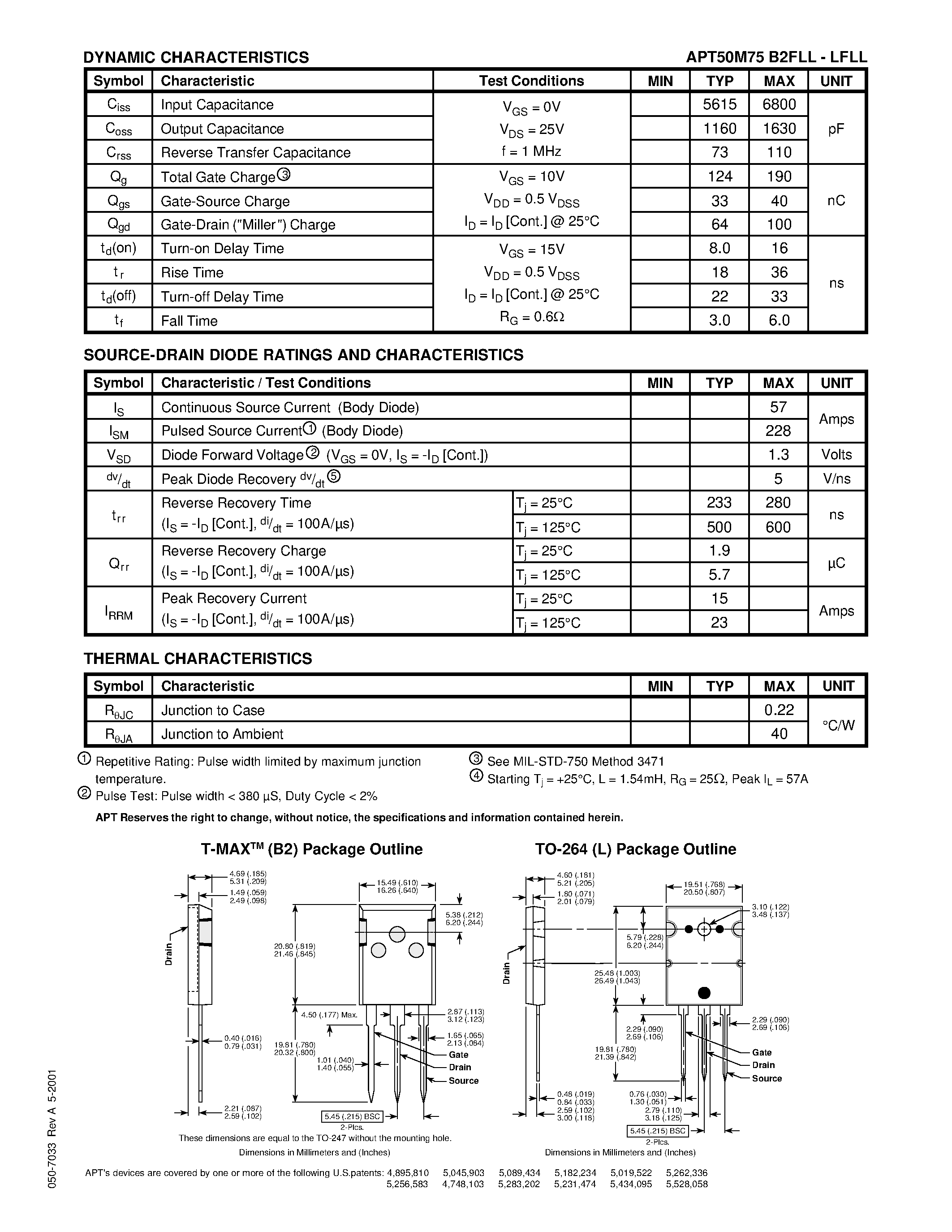 Datasheet APT50M75LFLL - Power MOS 7TM is a new generation of low loss/ high voltage/ N-Channel enhancement mode power MOSFETS. page 2