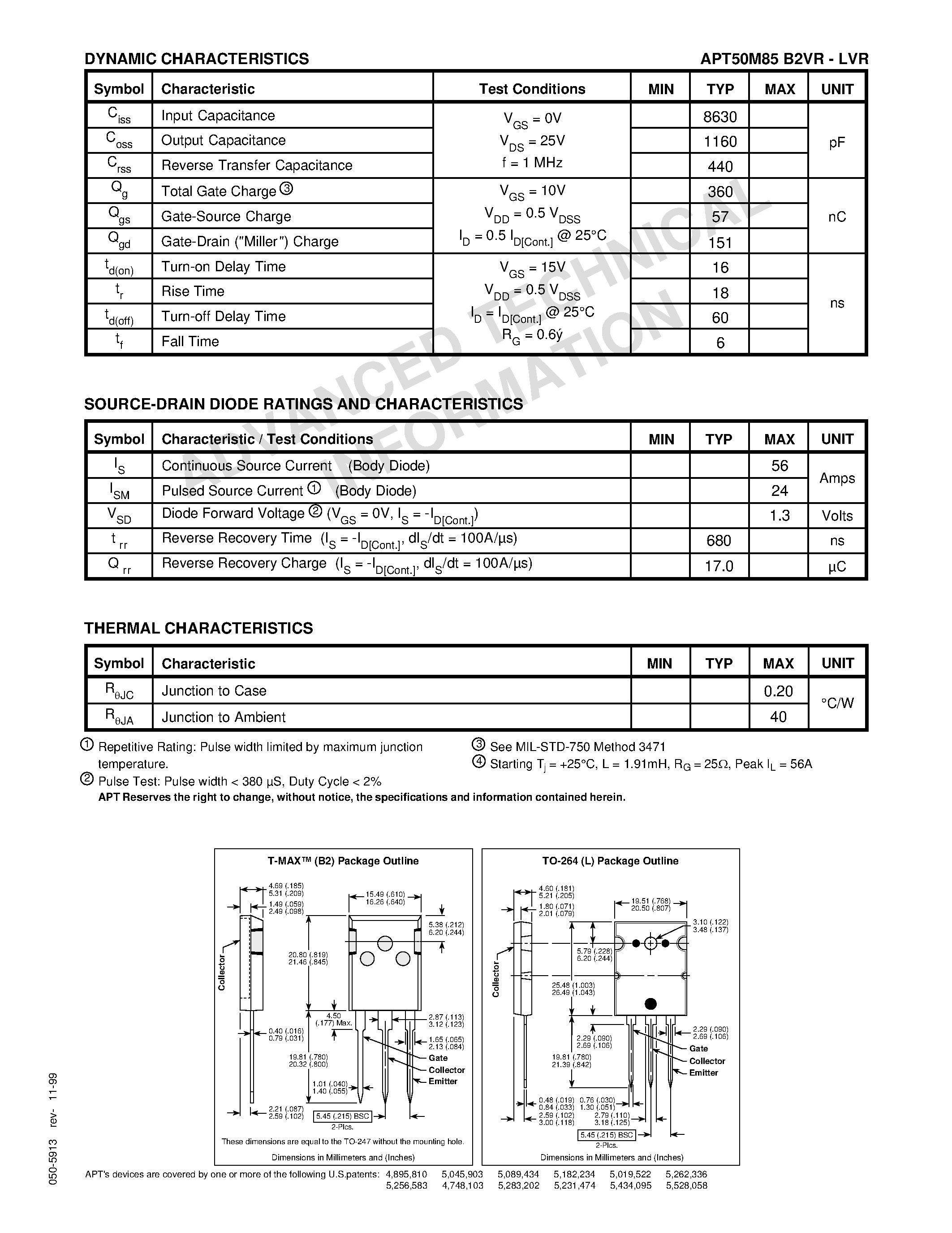 Datasheet APT50M85B2VR - Power MOS V is a new generation of high voltage N-Channel enhancement mode power MOSFETs. page 2