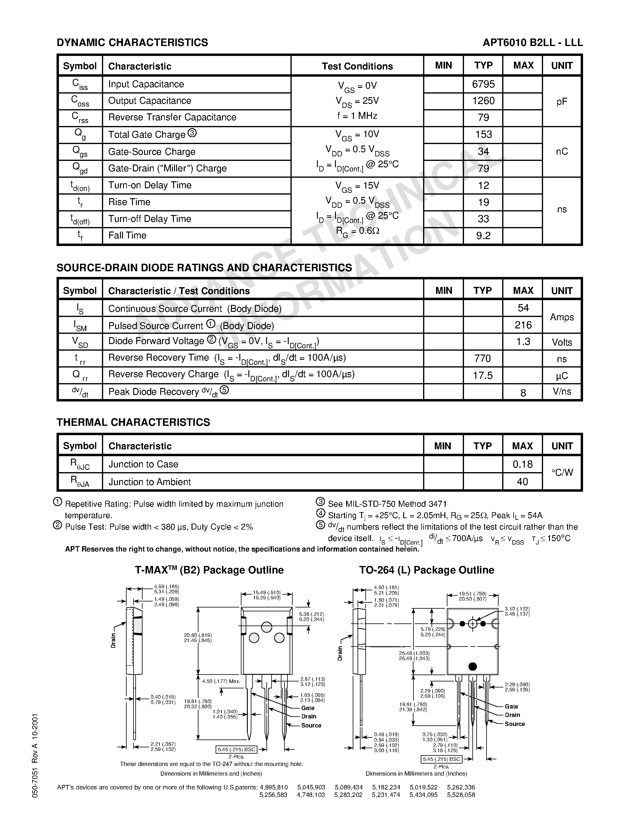 Datasheet APT6010B2LL - Power MOS 7TM is a new generation of low loss/ high voltage/ N-Channel enhancement mode power MOSFETS. page 2