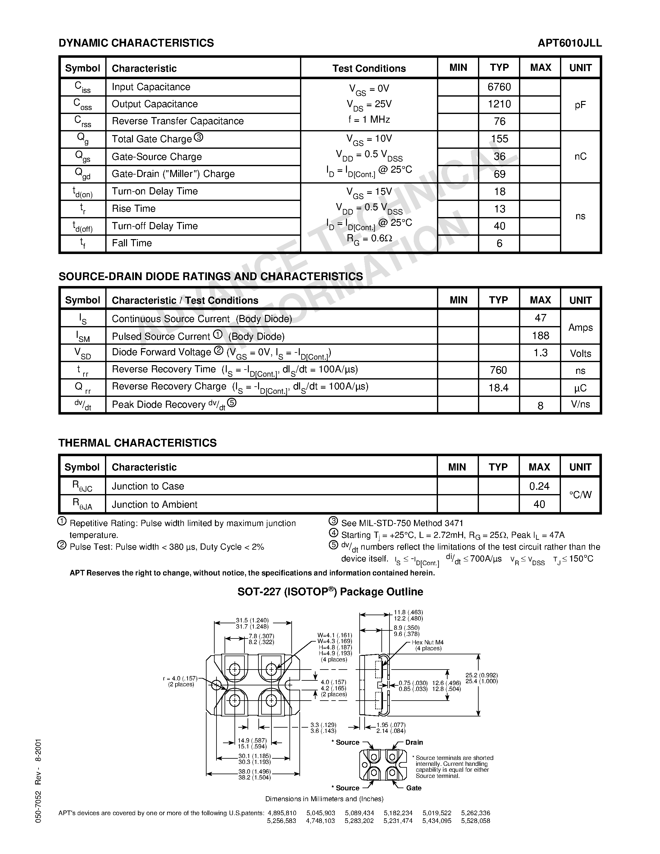 Datasheet APT6010JLL - Power MOS 7TM is a new generation of low loss/ high voltage/ N-Channel enhancement mode power MOSFETS. page 2