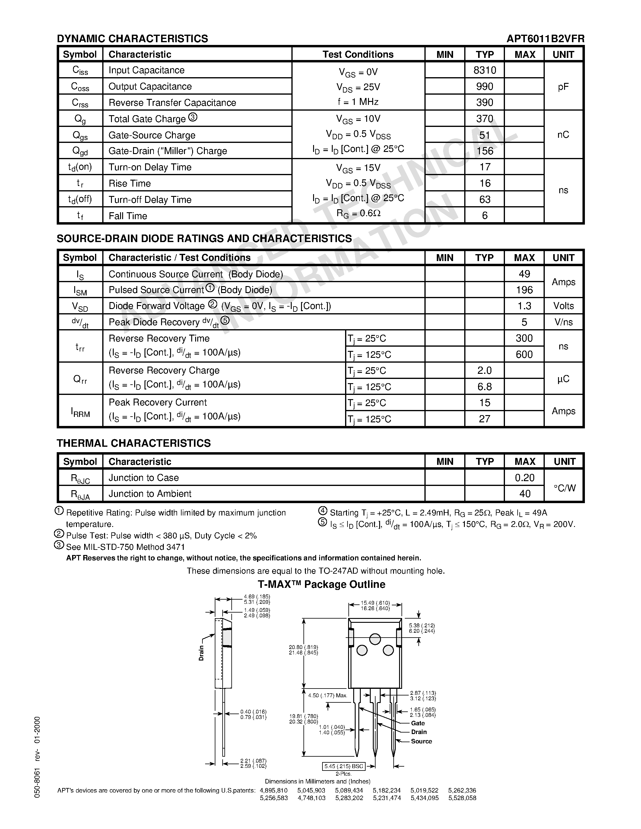 Datasheet APT6011B2VFR page 2 Datasheet APT6011B2VFR - Power MOS V is a new generation of high voltage N-Channel enhancement mode power MOSFETs. page 2