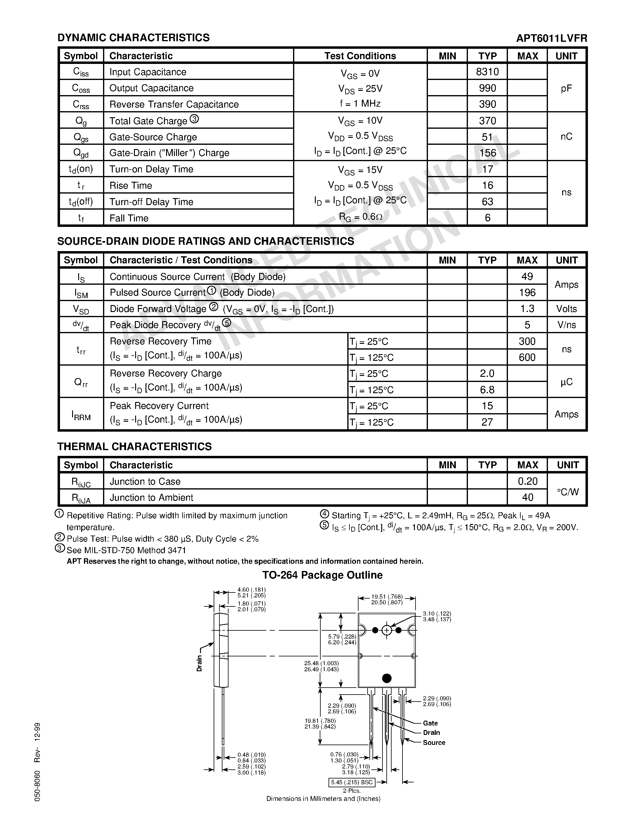Datasheet APT6011LVFR - Power MOS V is a new generation of high voltage N-Channel enhancement mode power MOSFETs. page 2