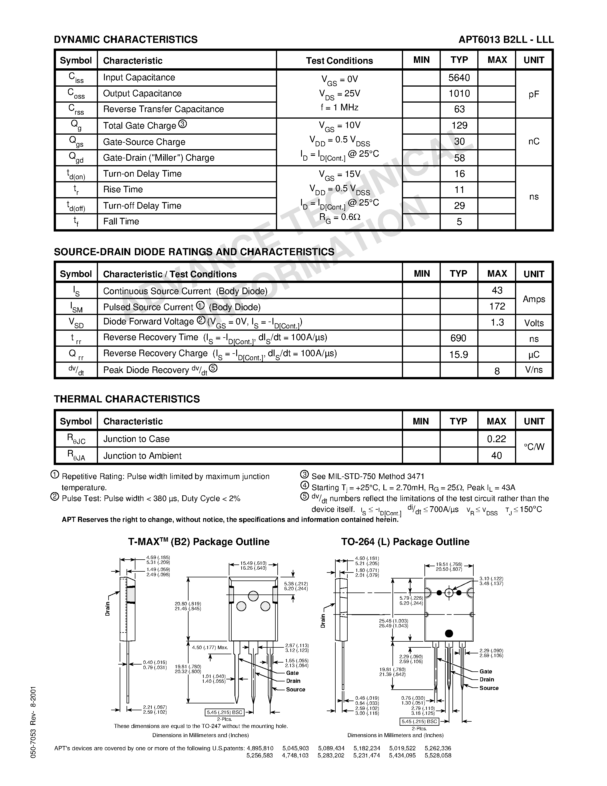 Datasheet APT6013B2LL - Power MOS 7TM is a new generation of low loss/ high voltage/ N-Channel enhancement mode power MOSFETS. page 2