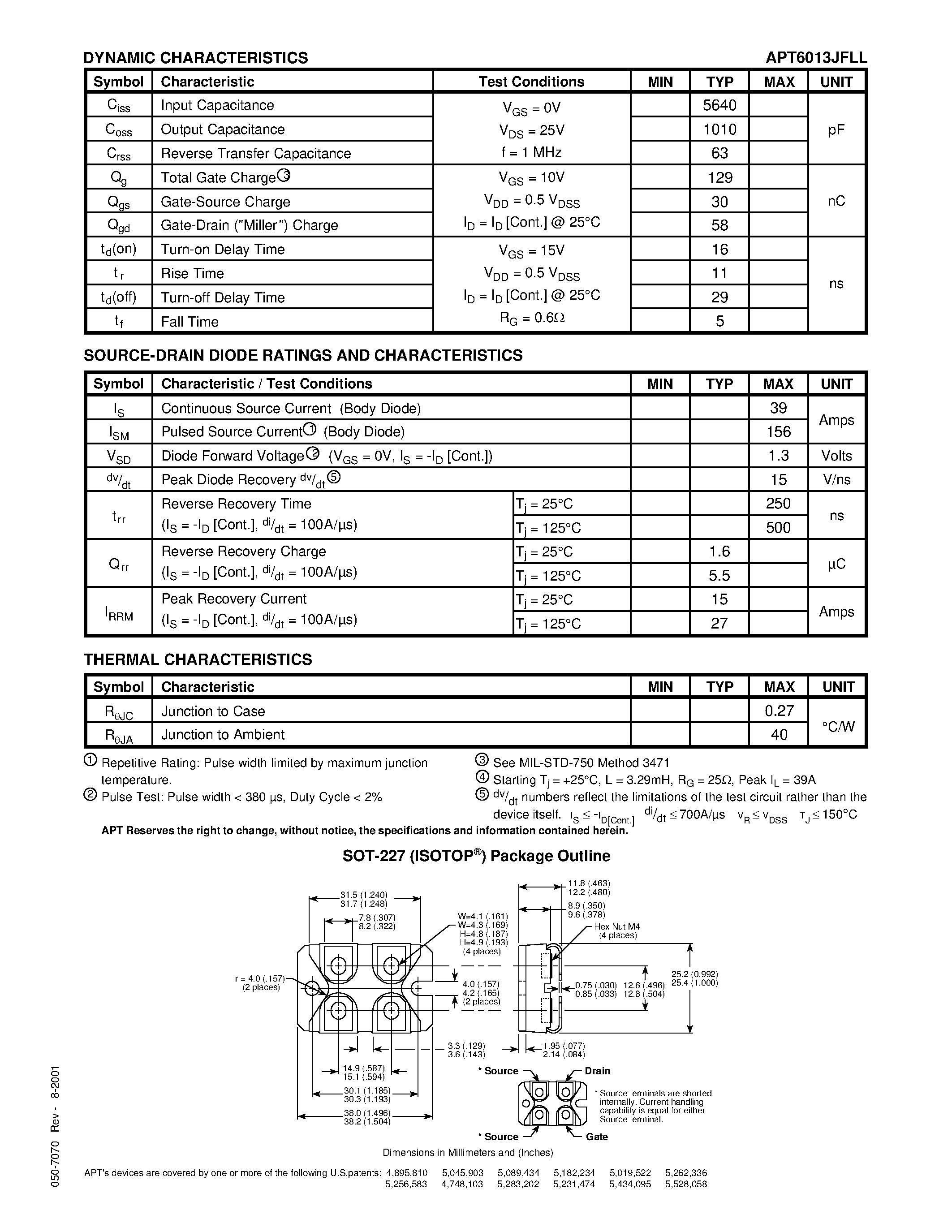 Datasheet APT6013JFLL - Power MOS 7TM is a new generation of low loss/ high voltage/ N-Channel enhancement mode power MOSFETS. page 2