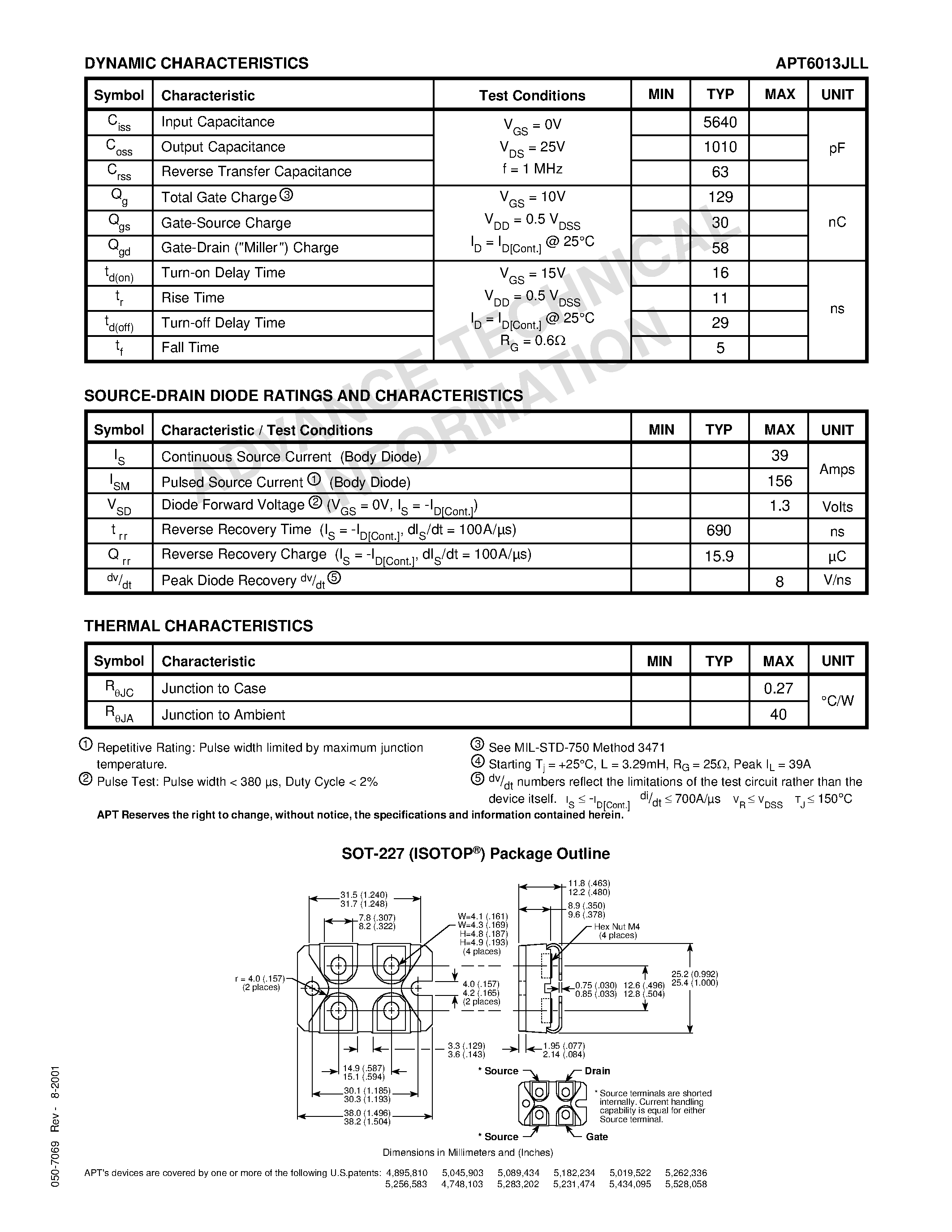 Datasheet APT6013JLL - Power MOS 7TM is a new generation of low loss/ high voltage/ N-Channel enhancement mode power MOSFETS. page 2
